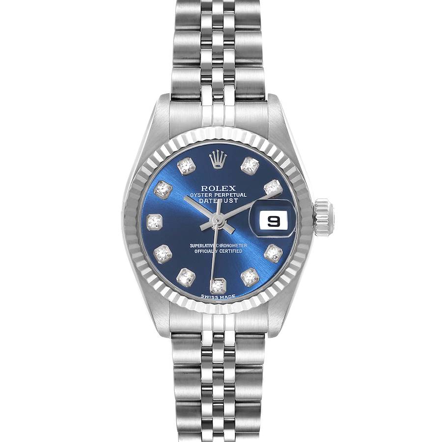 Rolex Datejust Blue Diamond Dial White Gold Steel Ladies Watch 79174 SwissWatchExpo