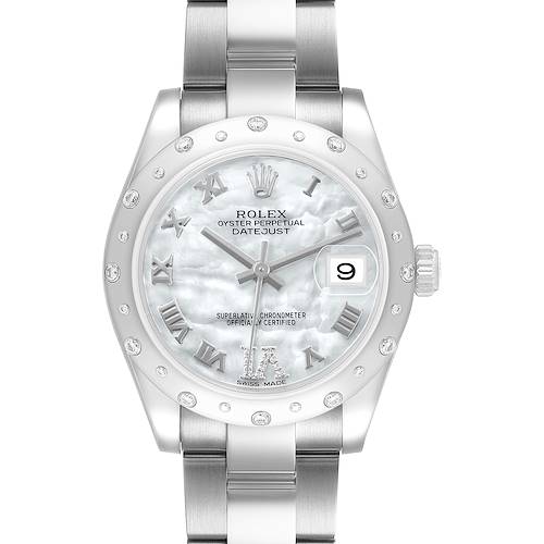 Photo of Rolex Datejust Midsize 31 Steel White Gold MOP Diamond Watch 178344 Box Card