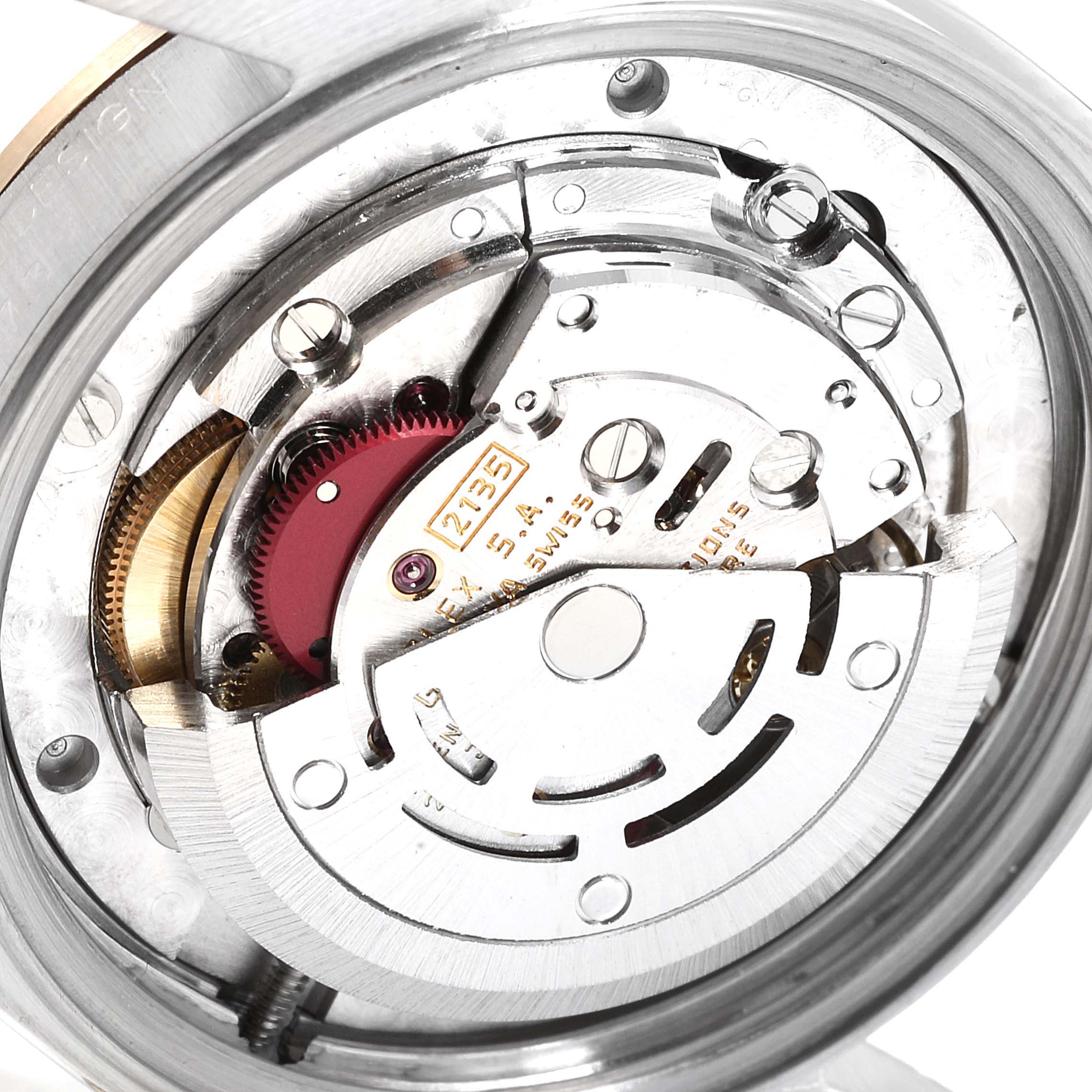 The image shows the internal mechanical movement of a Rolex Datejust 68273 Women's Steel and Gold (two tone) Blue Dial 68273 Women's Steel and Gold (two tone) Blue Dial watch at a close-up angle.