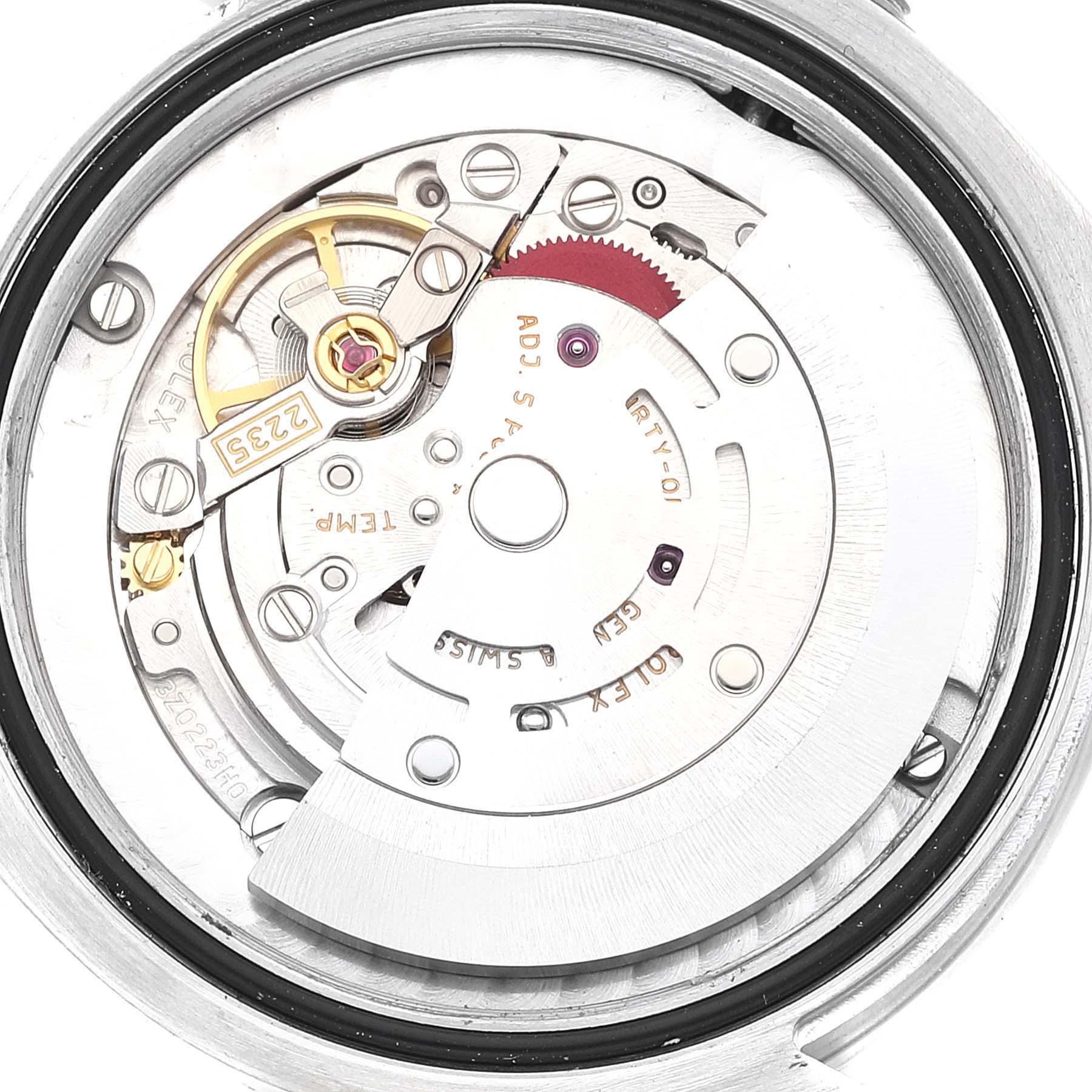 The image shows the internal mechanical movement of a Rolex Mid-Size 178274 Women's Stainless Steel Silver Dial 178274 Women's Stainless Steel Silver Dial watch, viewed from the back.