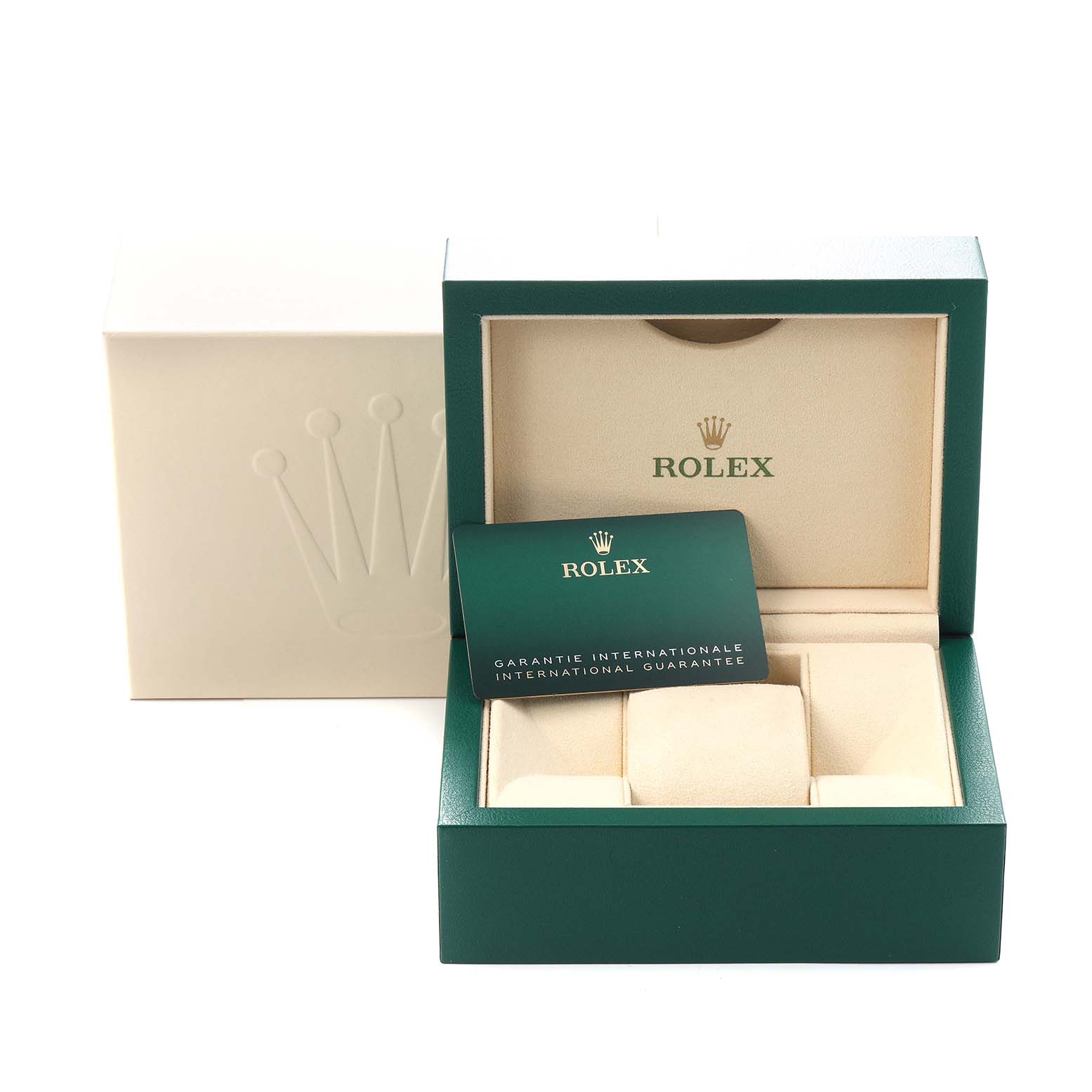 The image shows the Rolex Datejust 278243 Women's Steel and Gold (two tone) Silver Dial 278243 Women's Steel and Gold (two tone) Silver Dial packaging, including the outer box, inner box, and international guarantee card.