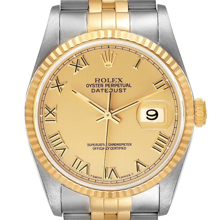 Rolex Datejust Roman Dial Steel Yellow Gold Mens Watch 16233 SwissWatchExpo