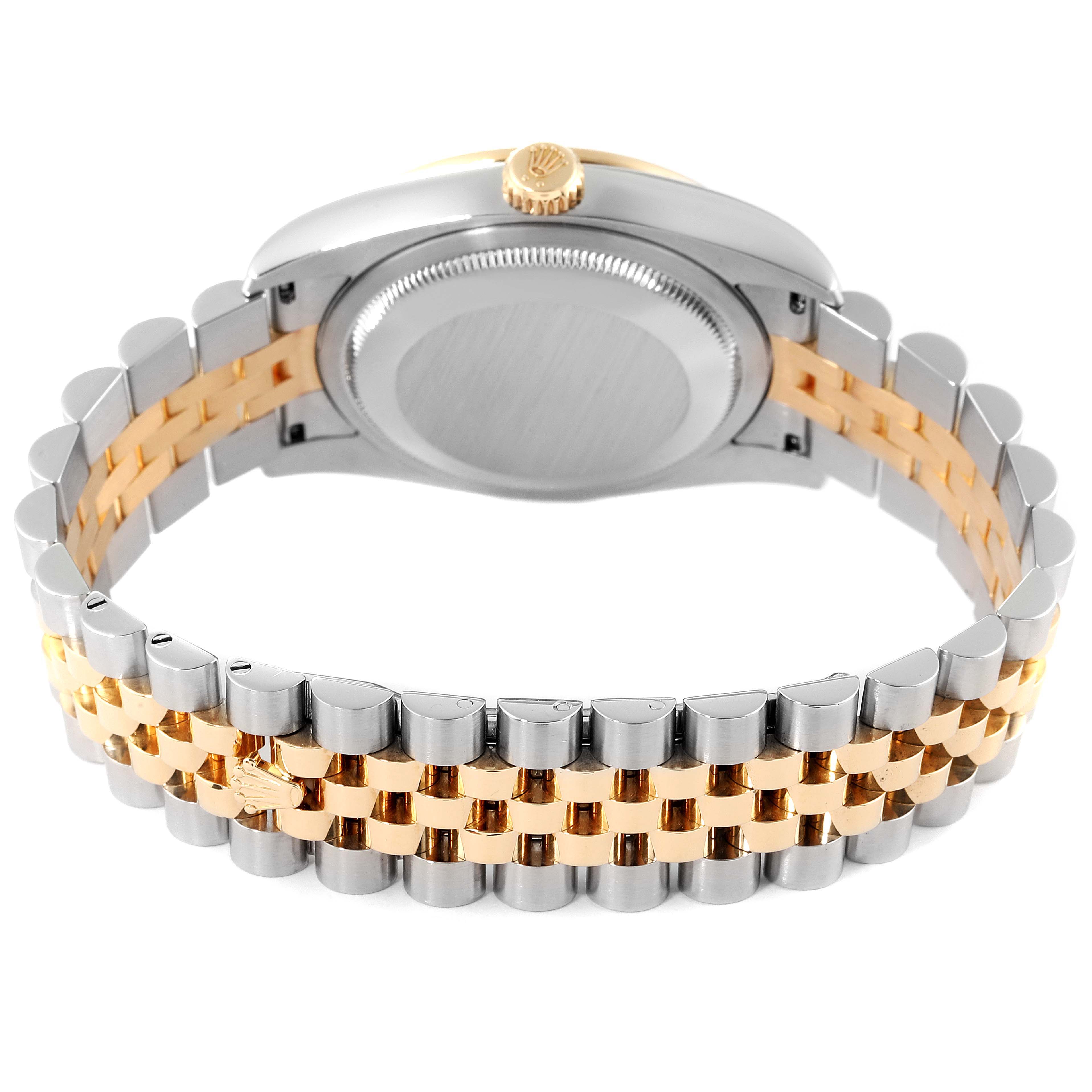 This image shows the back case and bracelet of a Rolex Datejust 116243 Men's Steel and Gold (two tone) Silver Dial 116243 Men's Steel and Gold (two tone) Silver Dial watch at a rear angle.