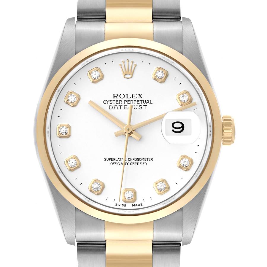 Rolex Datejust Steel Yellow Gold White Dial Mens Watch 16203 SwissWatchExpo