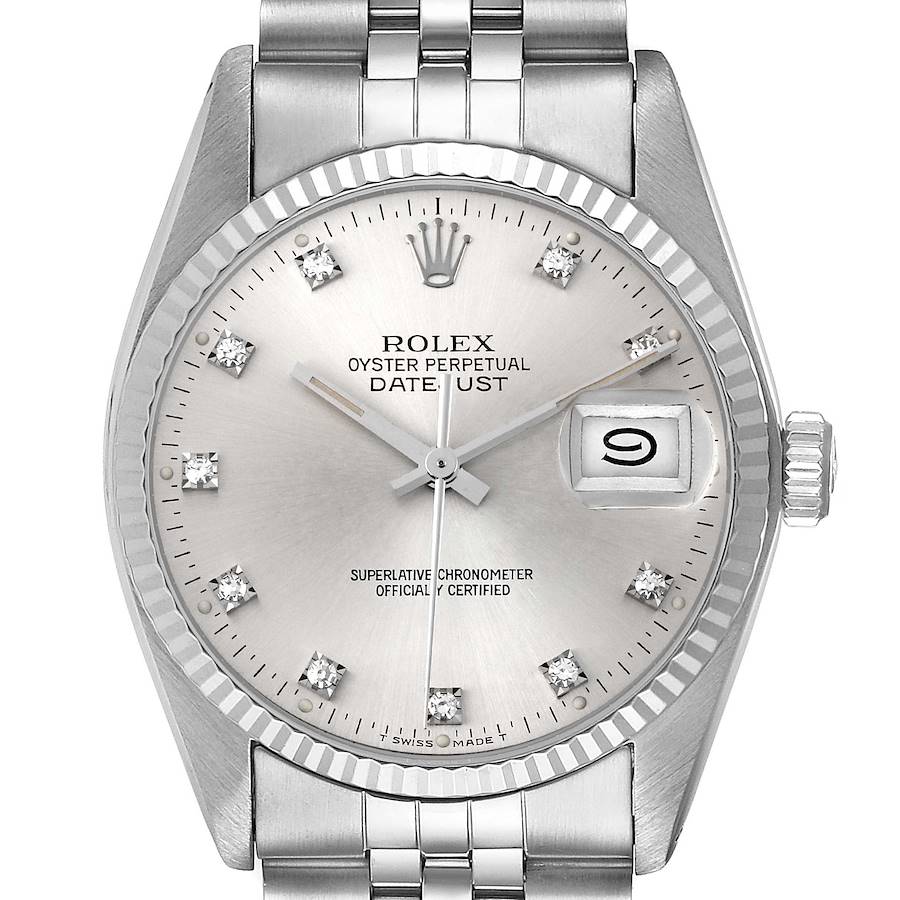 Rolex Datejust Vintage Steel White Gold Diamond Mens Watch 16014 SwissWatchExpo