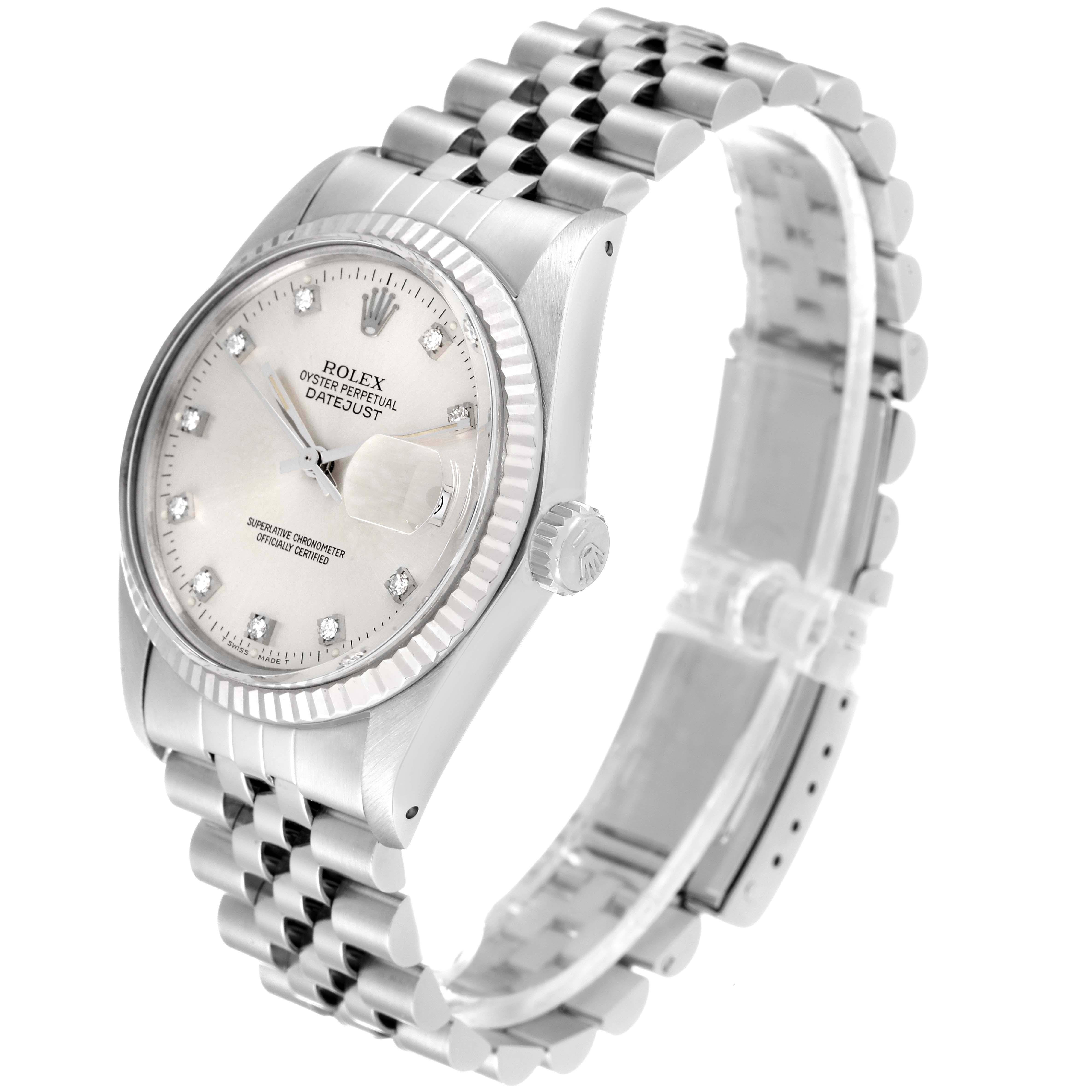 The image shows a side angle of the Rolex Datejust Vintage Collection, displaying the dial, bezel, crown, and bracelet.