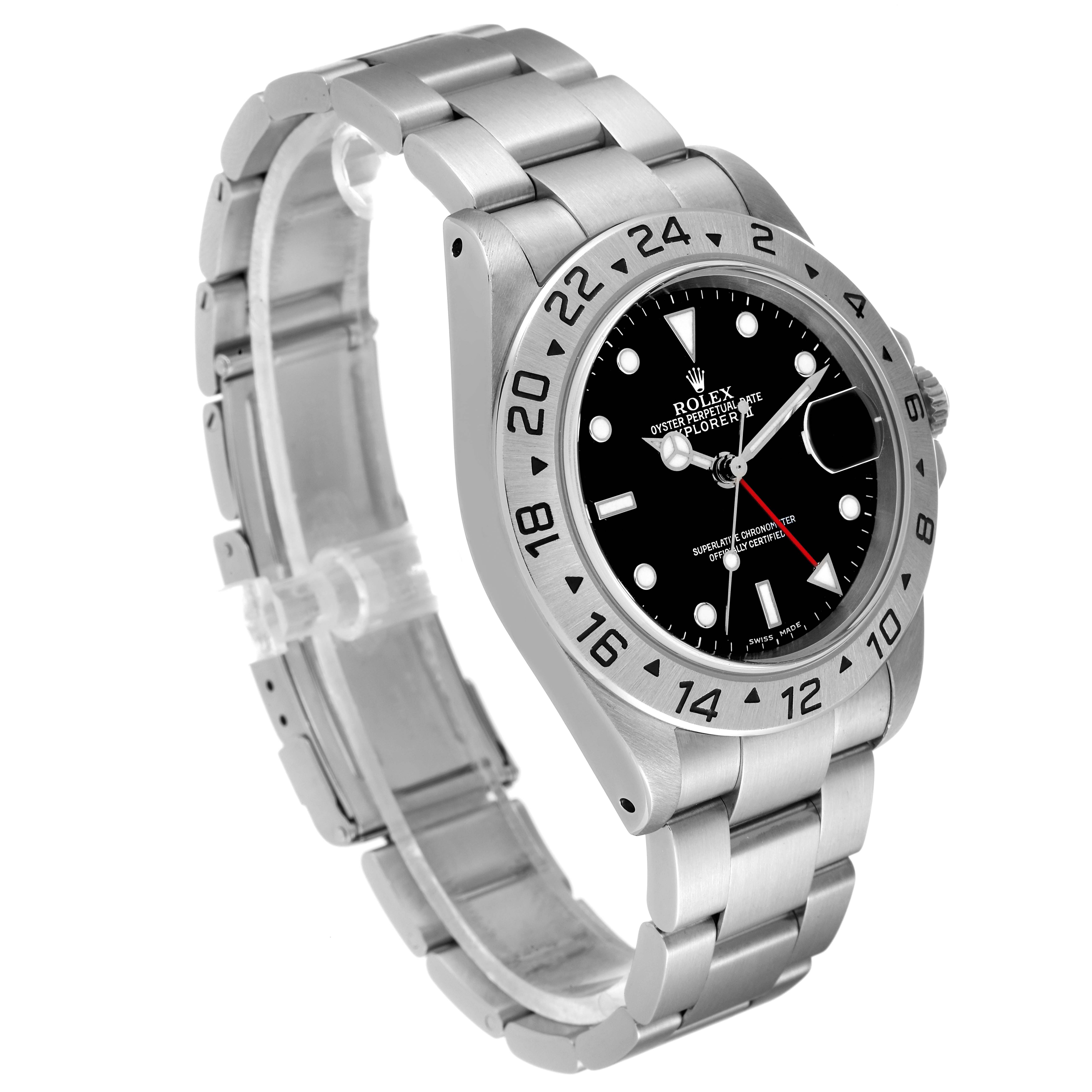 The image shows a Rolex Explorer 16570 Men's Stainless Steel Black Dial 16570 Men's Stainless Steel Black Dial watch at a slight angle, highlighting the face, bezel, and metal bracelet.