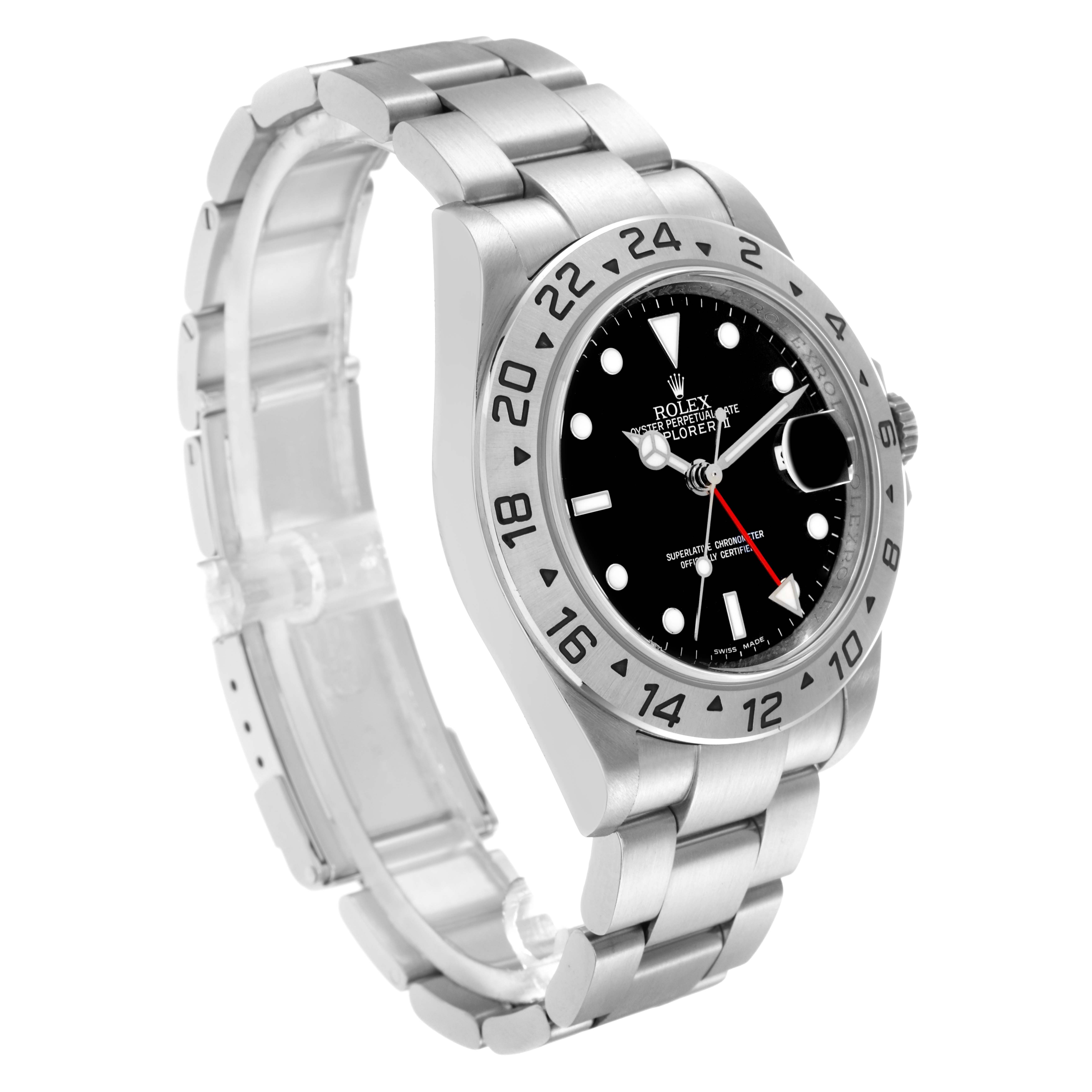 The Rolex Explorer 16570 Men
s Stainless Steel Black Dial 16570 Men
s Stainless Steel Black Dial watch is shown at a three-quarter angle, displaying the face, bezel, bracelet, and crown.