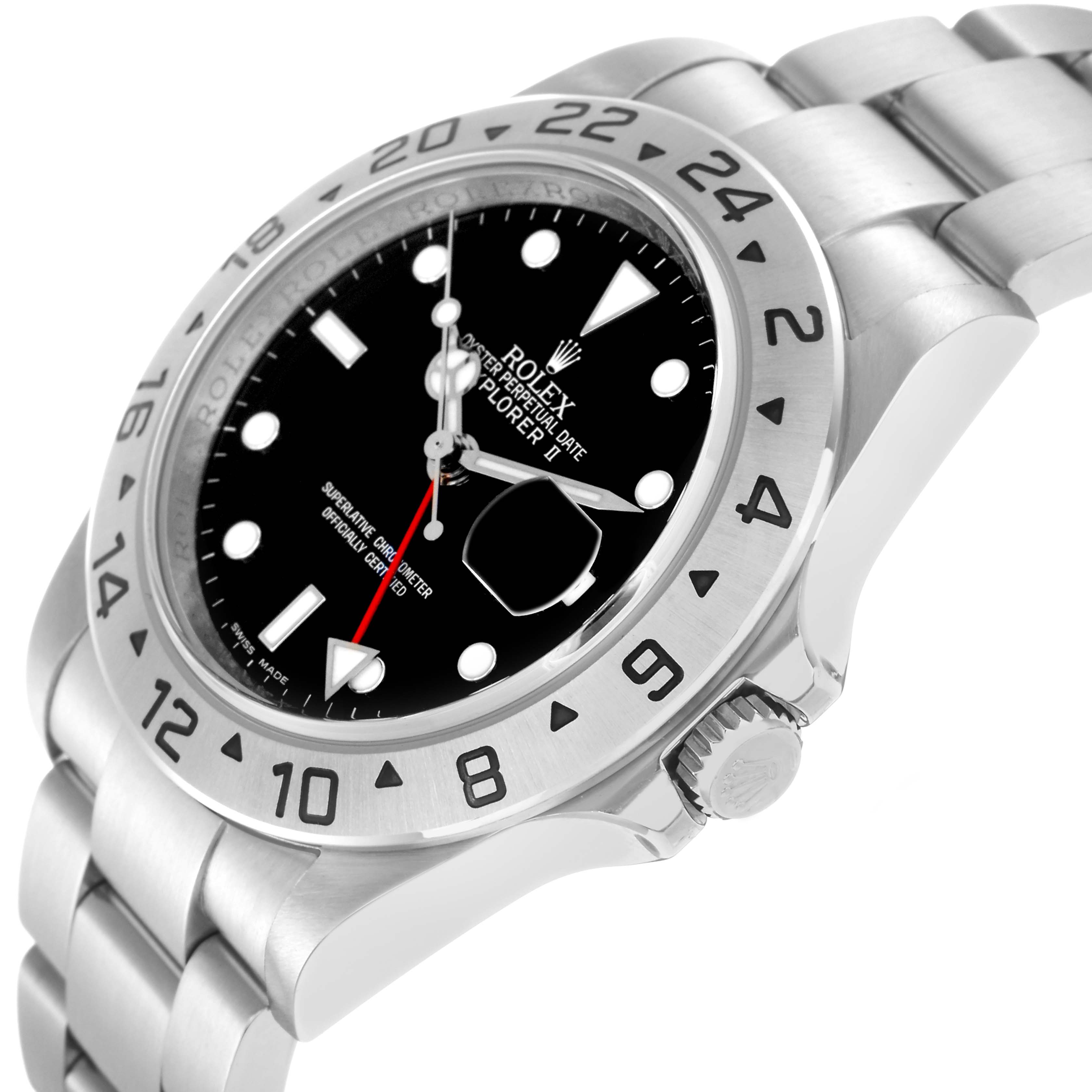 The Rolex Explorer 16570 Men
s Stainless Steel Black Dial 16570 Men
s Stainless Steel Black Dial model is shown at a side angle, highlighting the bezel, dial, crown, and part of the bracelet.