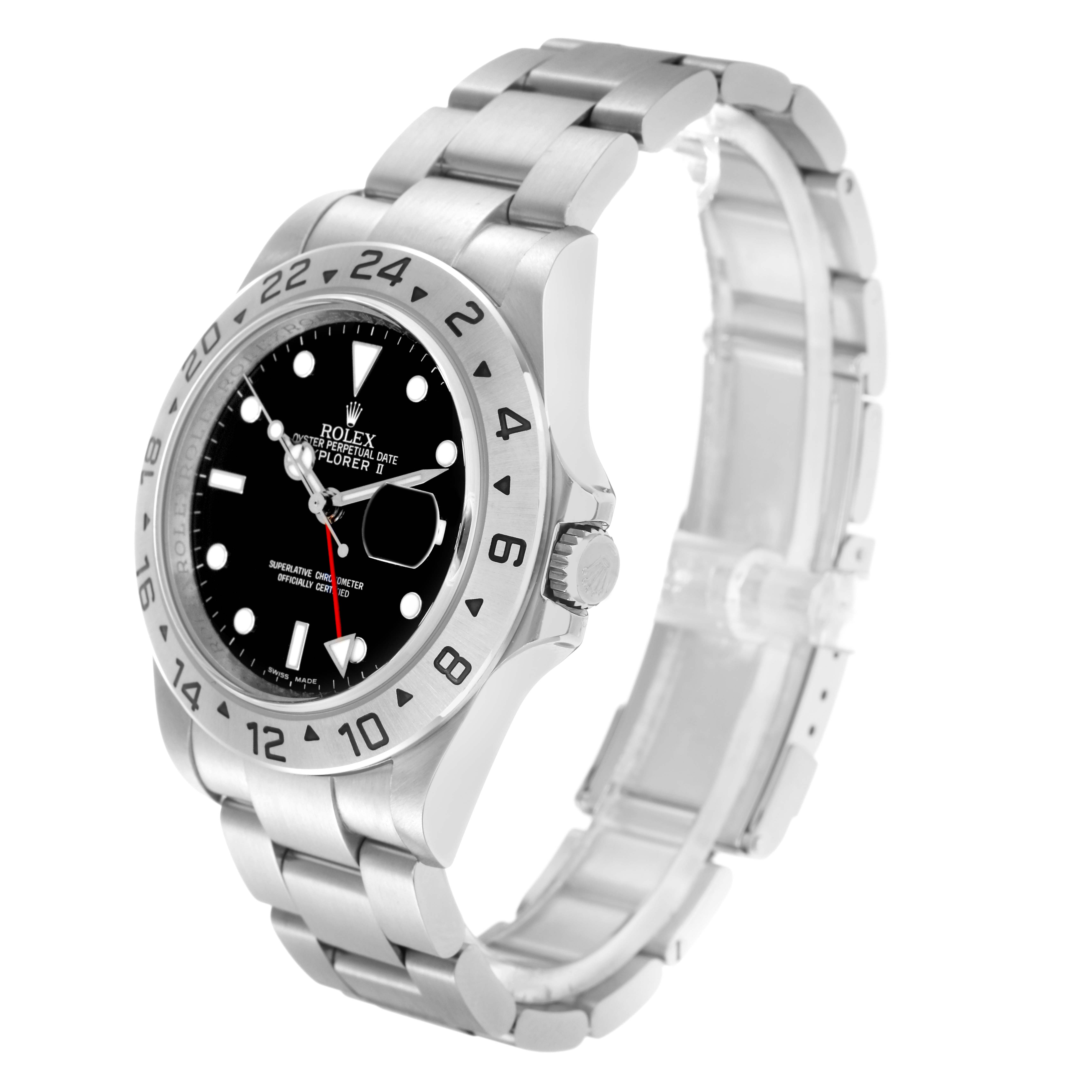 The Rolex Explorer 16570 Men
s Stainless Steel Black Dial 16570 Men
s Stainless Steel Black Dial model is shown at a three-quarter angle, displaying its bezel, dial, crown, and bracelet.