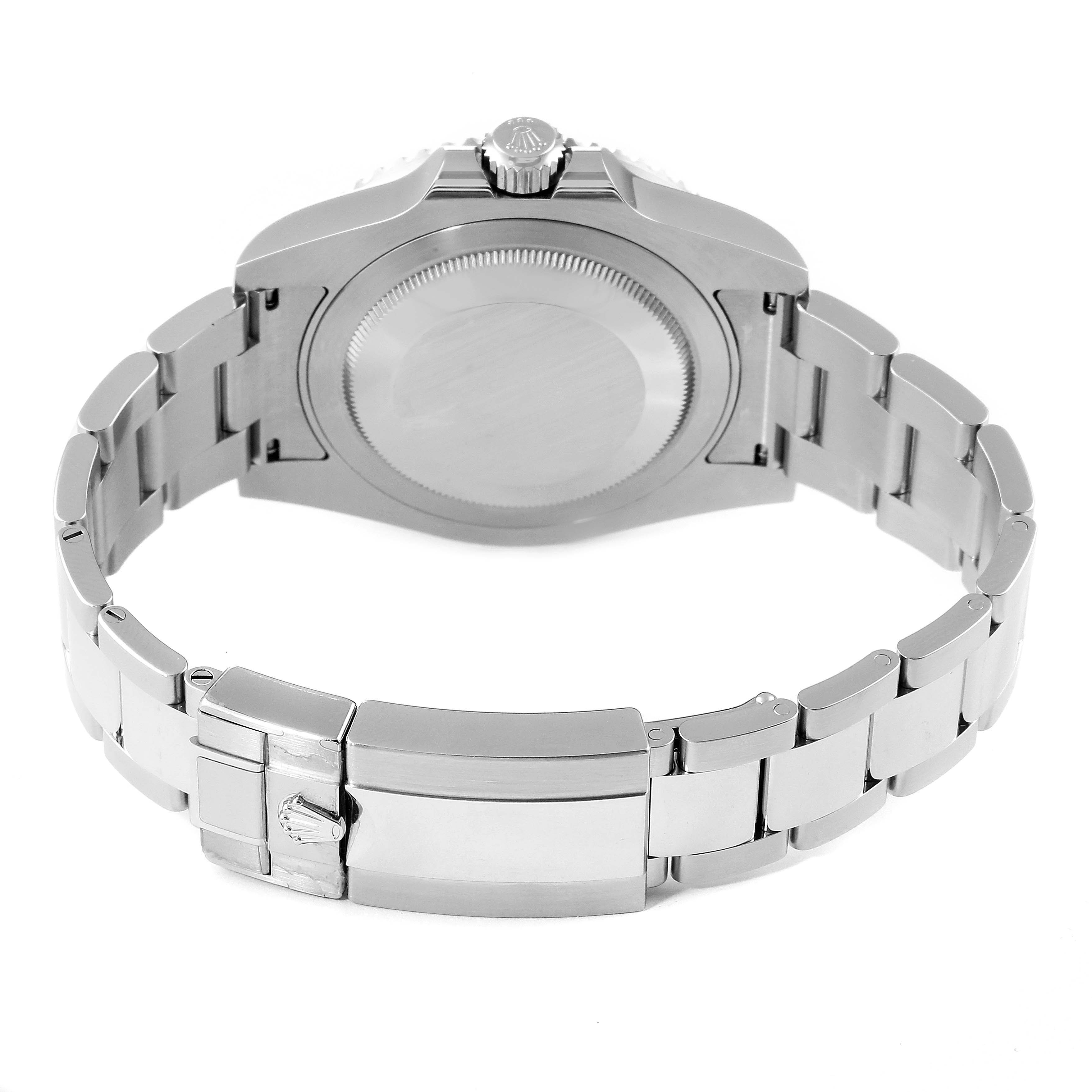 The image shows the back case and bracelet of the Rolex GMT-Master 116710 Men's Stainless Steel Black Dial 116710 Men's Stainless Steel Black Dial watch from a bottom view.