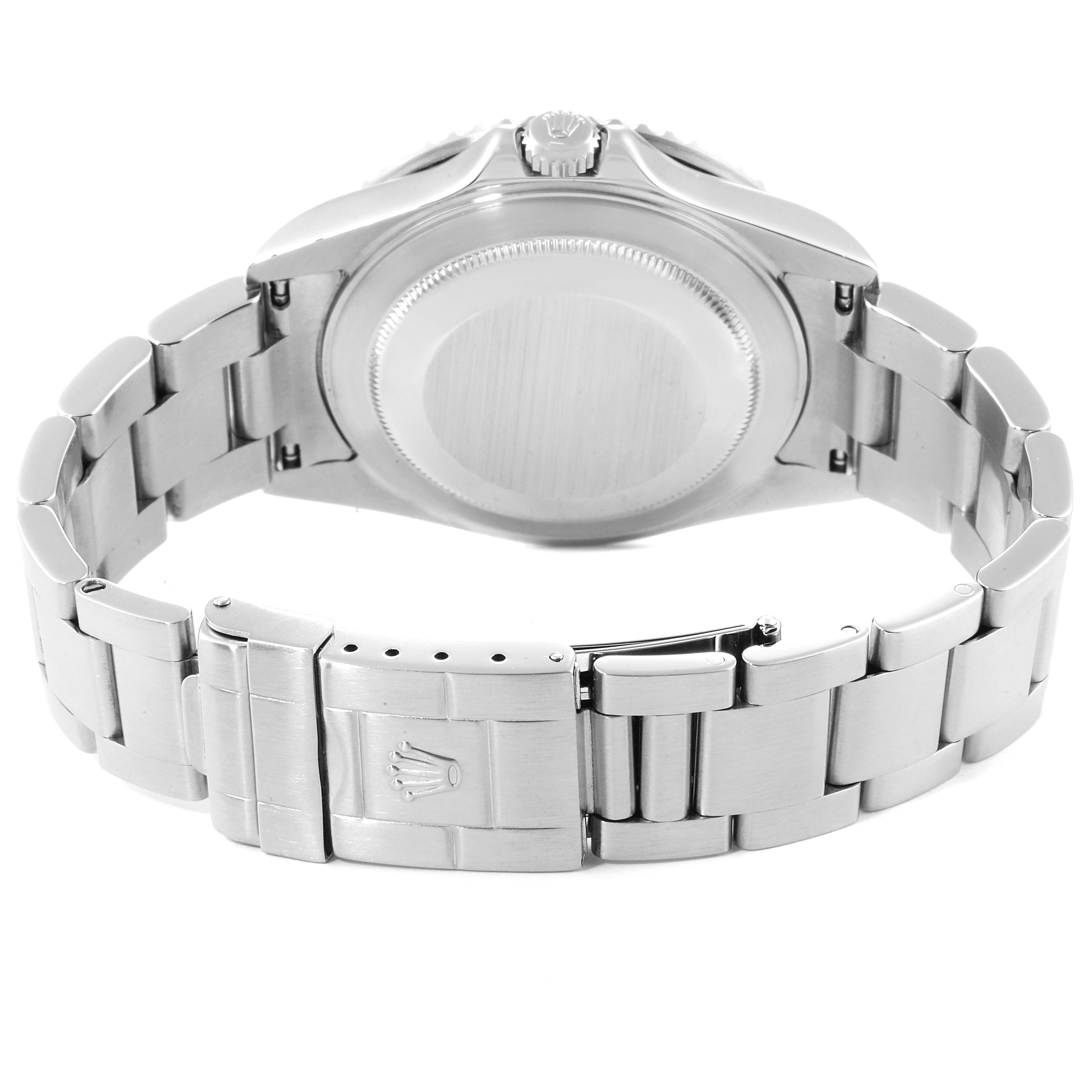 The image shows the back case and bracelet clasp of a Rolex GMT-Master 16710 Men's Stainless Steel Black Dial 16710 Men's Stainless Steel Black Dial watch from a rear angle.