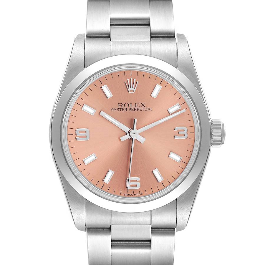 Rolex Midsize Salmon Dial Domed Bezel Steel Ladies Watch 77080 SwissWatchExpo