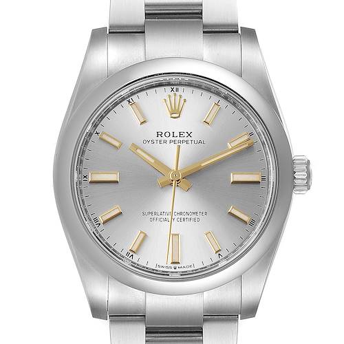Photo of Rolex Oyster Perpetual 34mm Silver Dial Steel Mens Watch 124200 Box Card