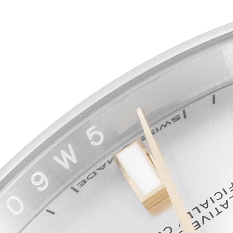 This image shows a close-up of the dial and number markers on a Rolex Oyster Perpetual 124200 Men's Stainless Steel Silver Dial 124200 Men's Stainless Steel Silver Dial watch.