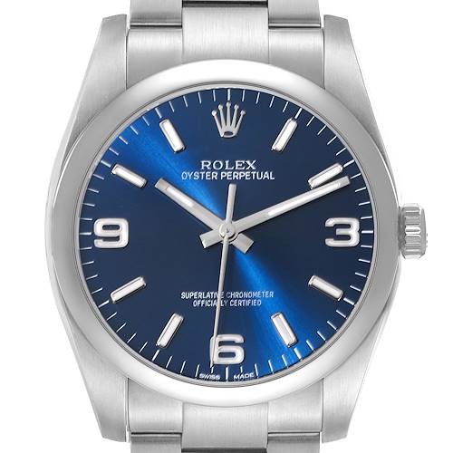 Photo of Rolex Oyster Perpetual 36mm Blue Dial Steel Mens Watch 116000 Box Card