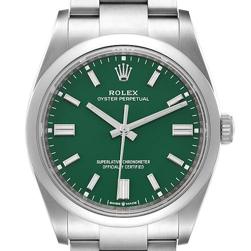 Photo of Rolex Oyster Perpetual Green Dial Steel Mens Watch 126000 Unworn