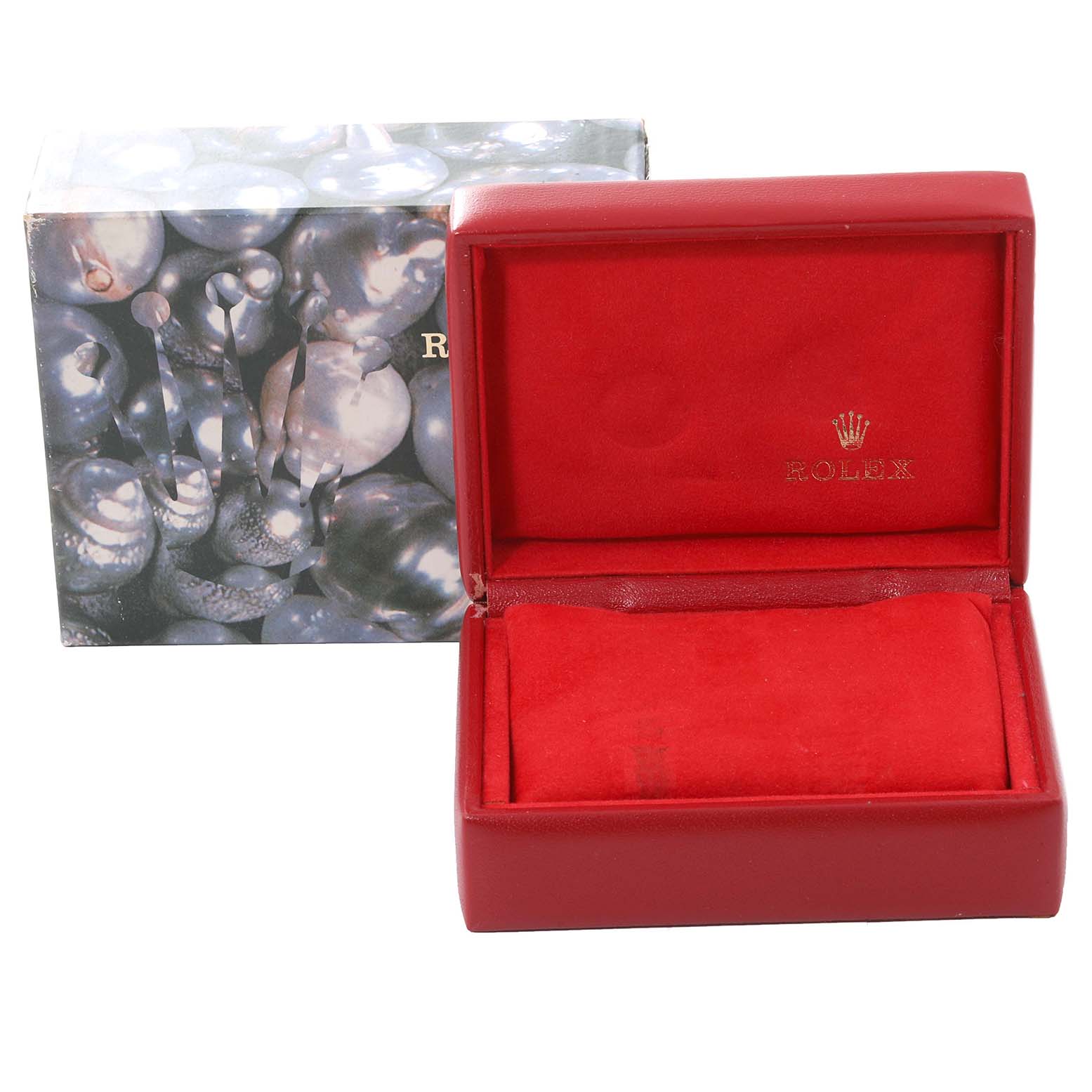 The image shows the open box and outer packaging for a Rolex Oyster Perpetual 76193 Women's Steel and Gold (two tone) White Dial 76193 Women's Steel and Gold (two tone) White Dial model, with the box displaying a red interior.