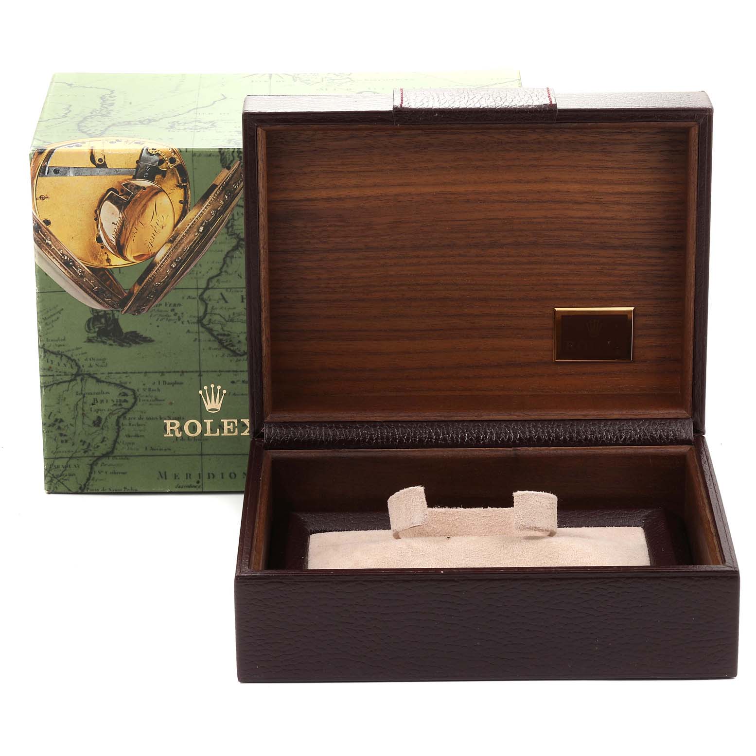The image shows an empty Rolex Oysterquartz 19018 Men
s Yellow Gold Champagne Dial 19018 Men
s Yellow Gold Champagne Dial watch box, detailing both the box and the sleeve packaging.