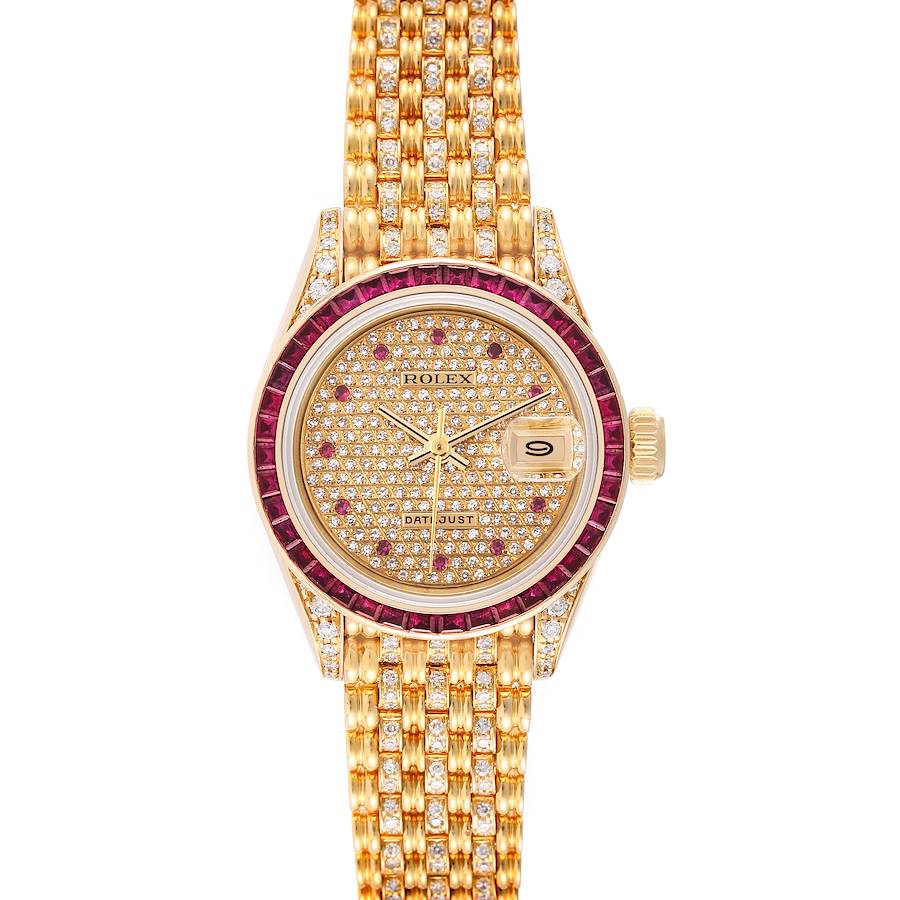 Rolex President 18k Yellow Gold Diamond Ruby Ladies Watch 69198 SwissWatchExpo