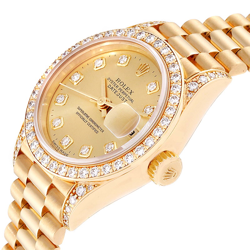 Rolex President Datejust 26mm Yellow Gold Diamond Ladies Watch 69238 SwissWatchExpo