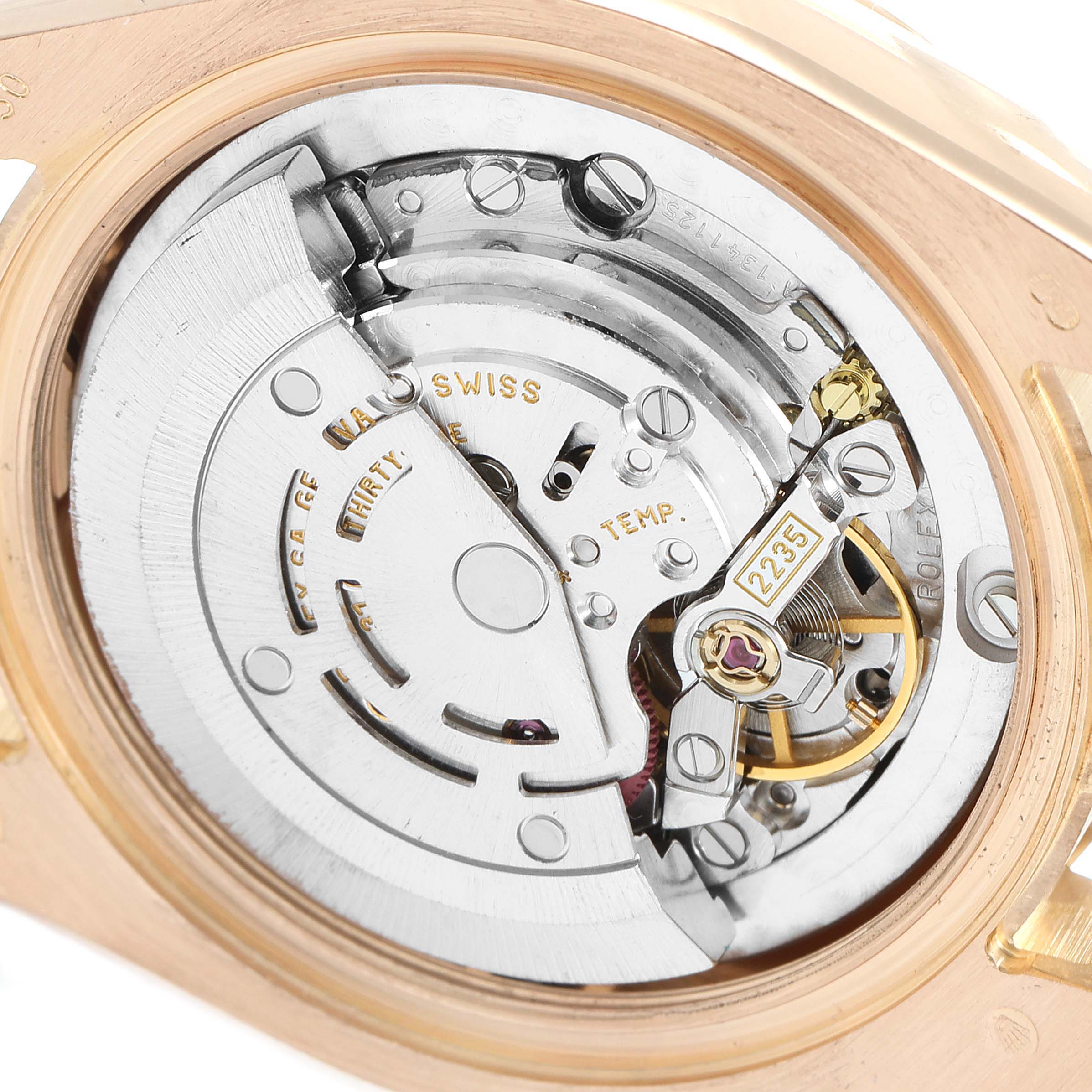 The image shows the internal mechanism of the Rolex President 178245 Women's Rose Gold Silver Dial 178245 Women's Rose Gold Silver Dial model watch, viewed from the back.