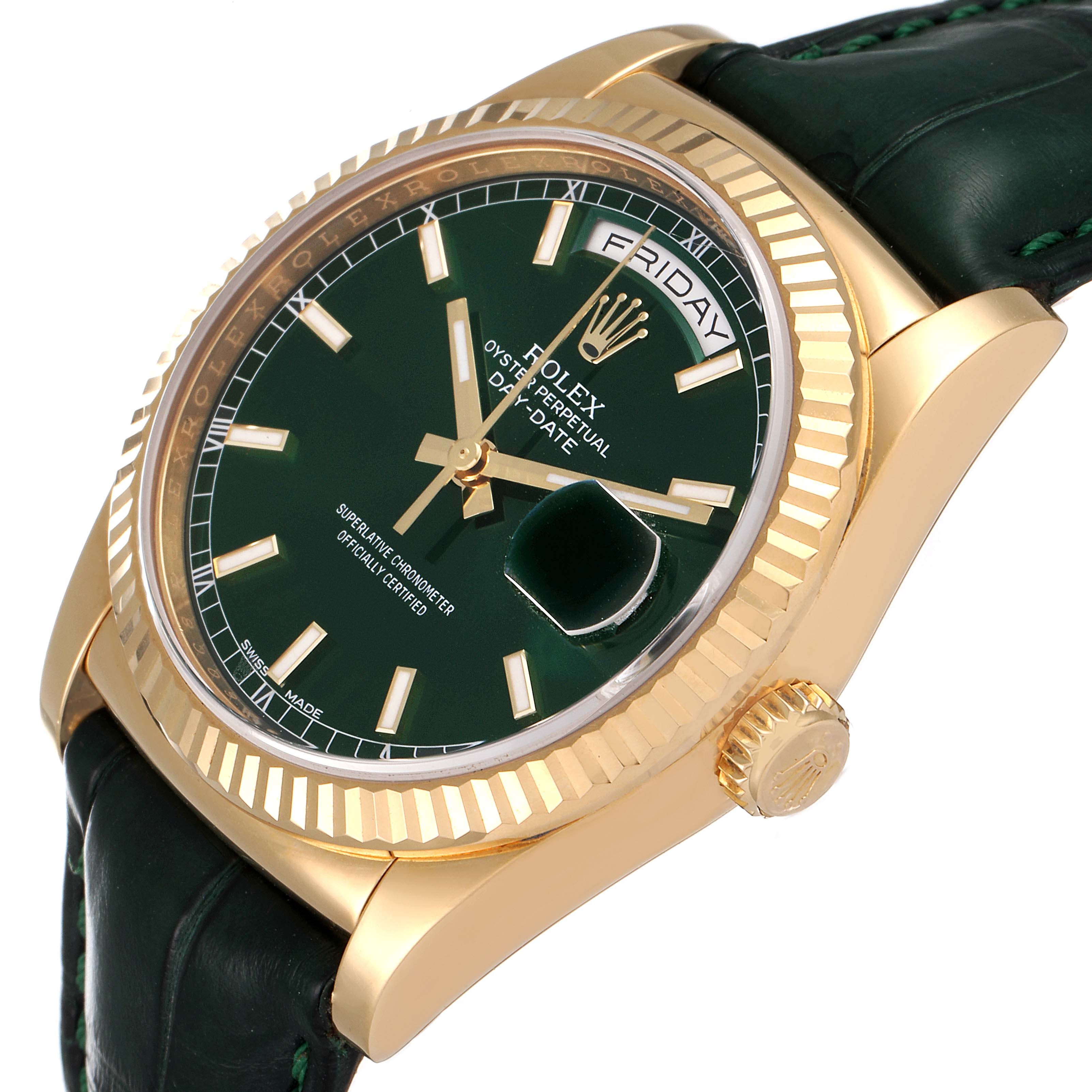 rolex day date yellow gold green dial