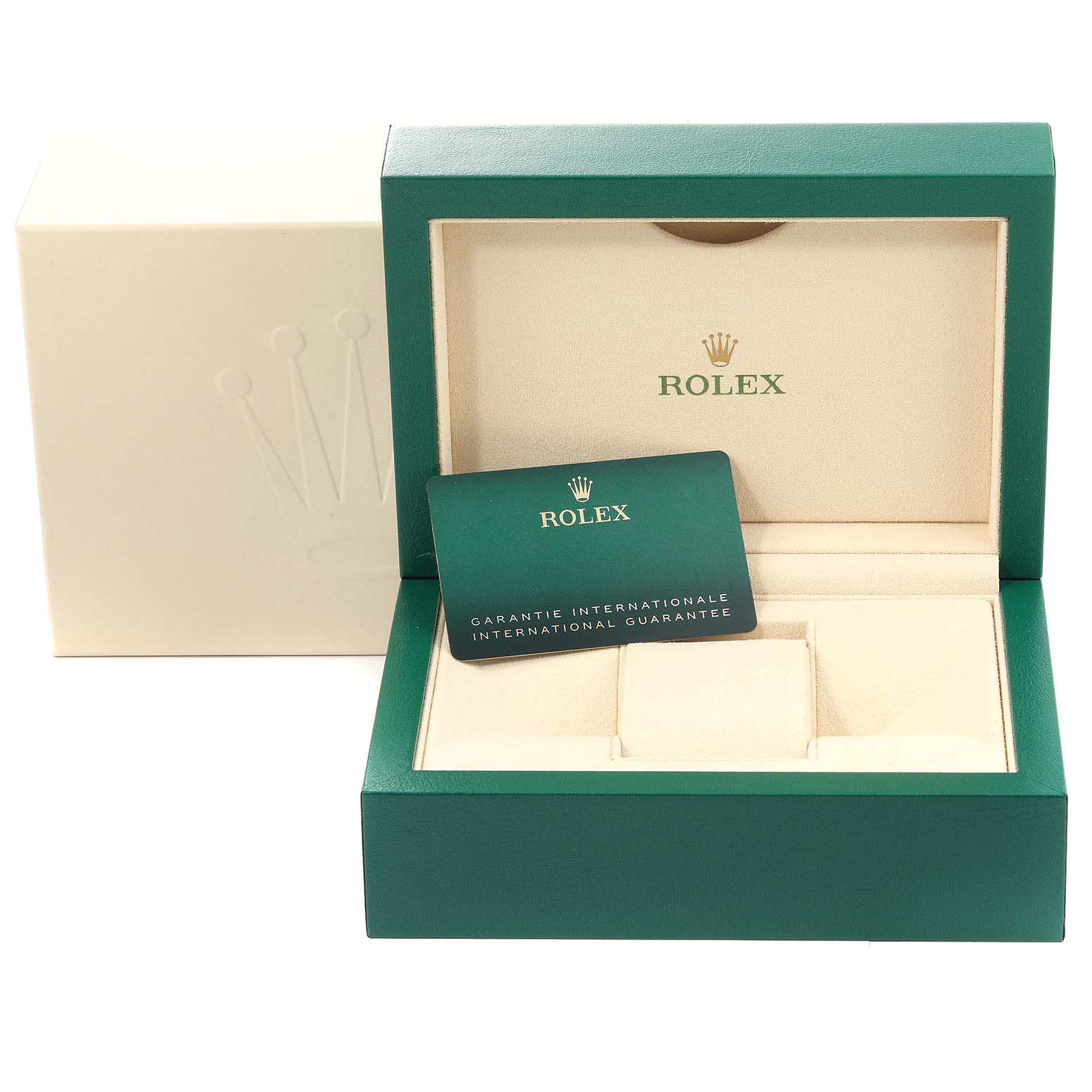 The image shows a Rolex Sea-Dweller 126603 Men's Steel and Gold (two tone) Black Dial 126603 Men's Steel and Gold (two tone) Black Dial watch box and international guarantee card.