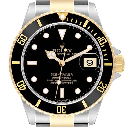 Photo of Rolex Submariner Steel Yellow Gold Black Dial Mens Watch 16613 Box Card