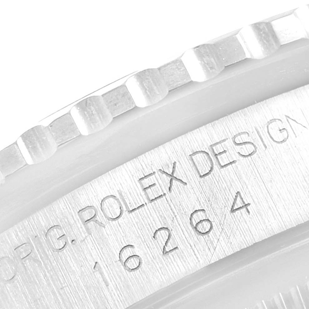 The image shows a close-up of the bezel and engraved edge of a Rolex Turn-o-Graph 16264 Men
s Stainless Steel White Dial 16264 Men
s Stainless Steel White Dial model watch, displaying the model number 16264.
