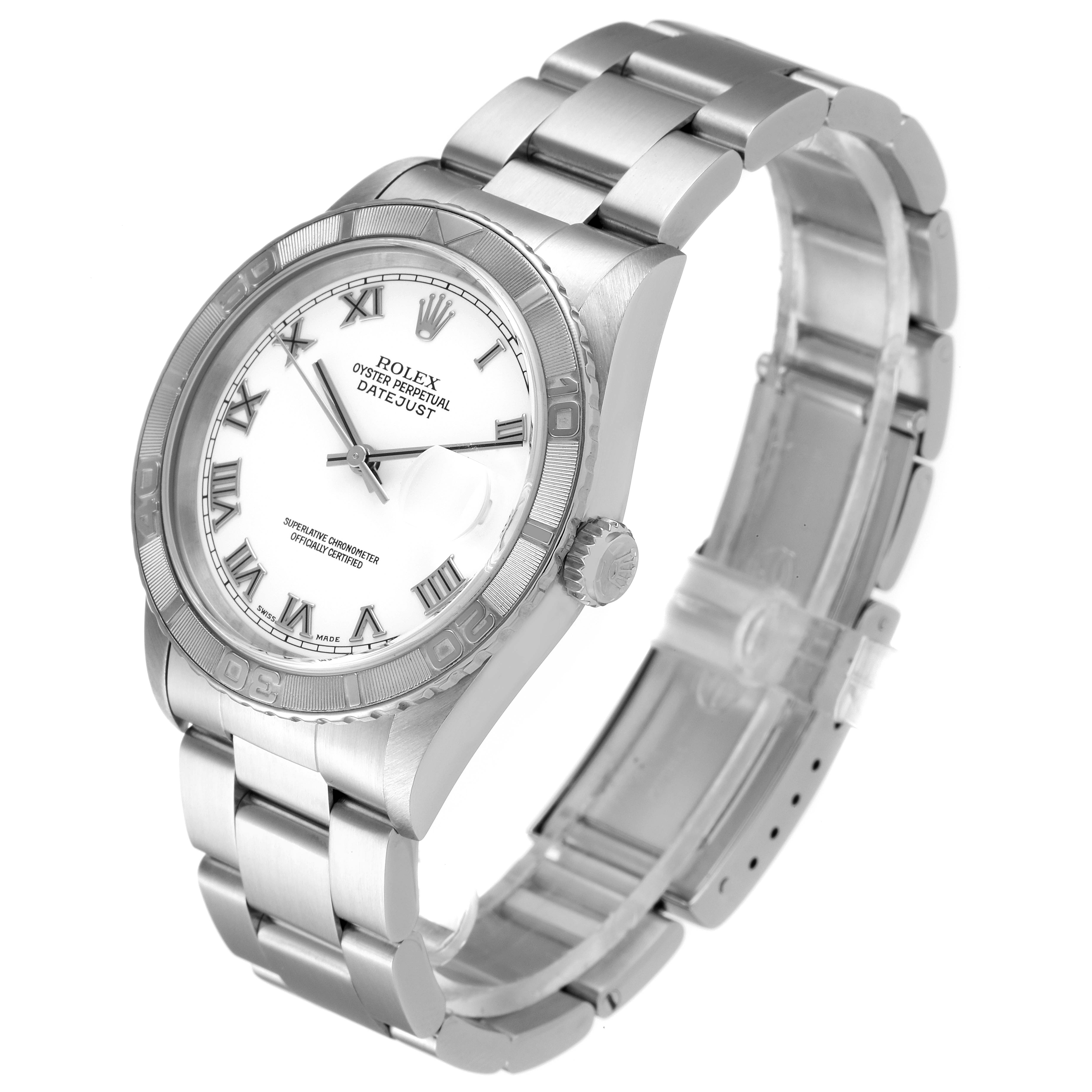 The image shows a Rolex Turn-o-Graph 16264 Men
s Stainless Steel White Dial 16264 Men
s Stainless Steel White Dial watch at a three-quarter angle, highlighting the face, bezel, crown, and bracelet.
