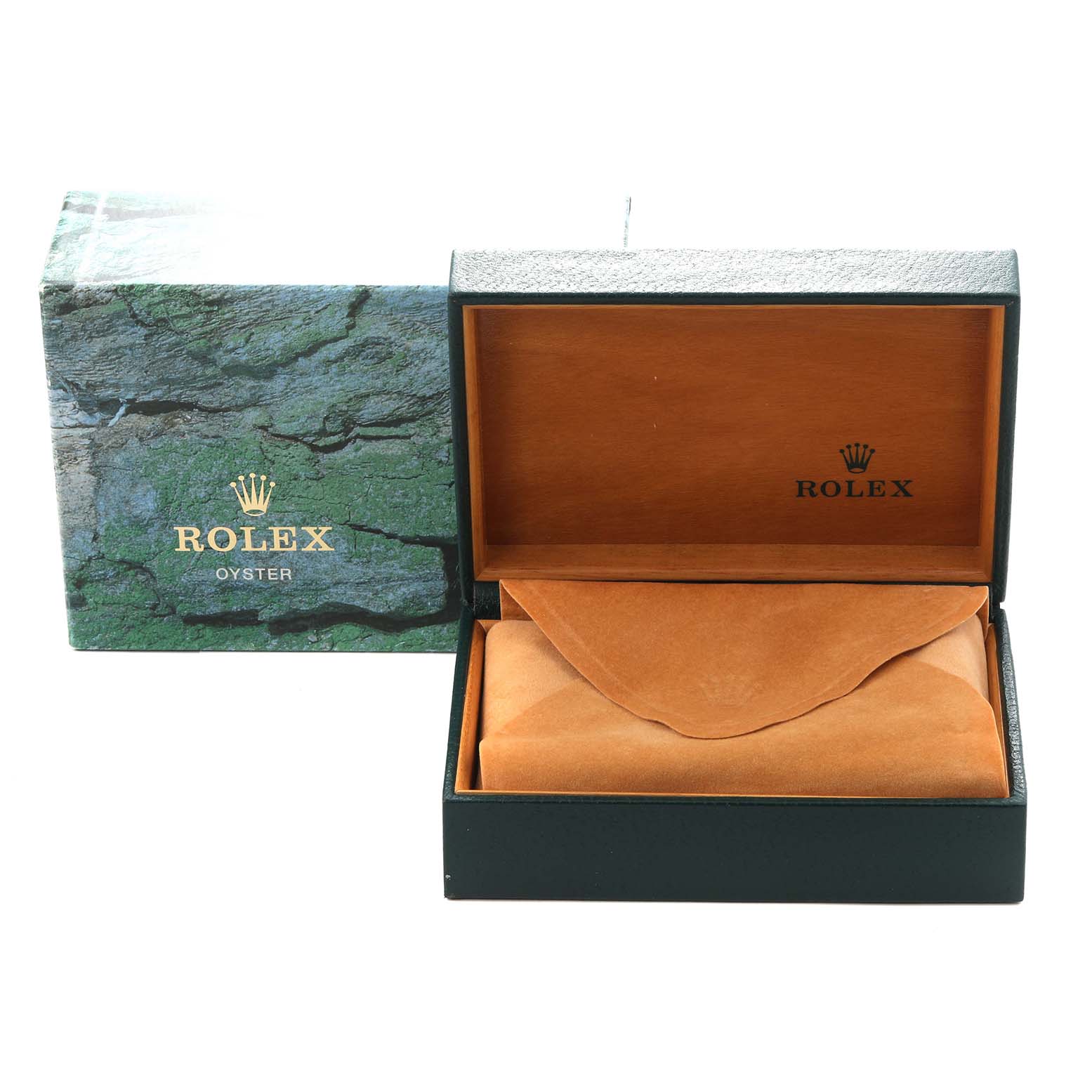 The image shows a Rolex Yacht-Master 69623 Women
s Steel and Gold (two tone) White Dial 69623 Women
s Steel and Gold (two tone) White Dial box with an open interior and a protective pouch.