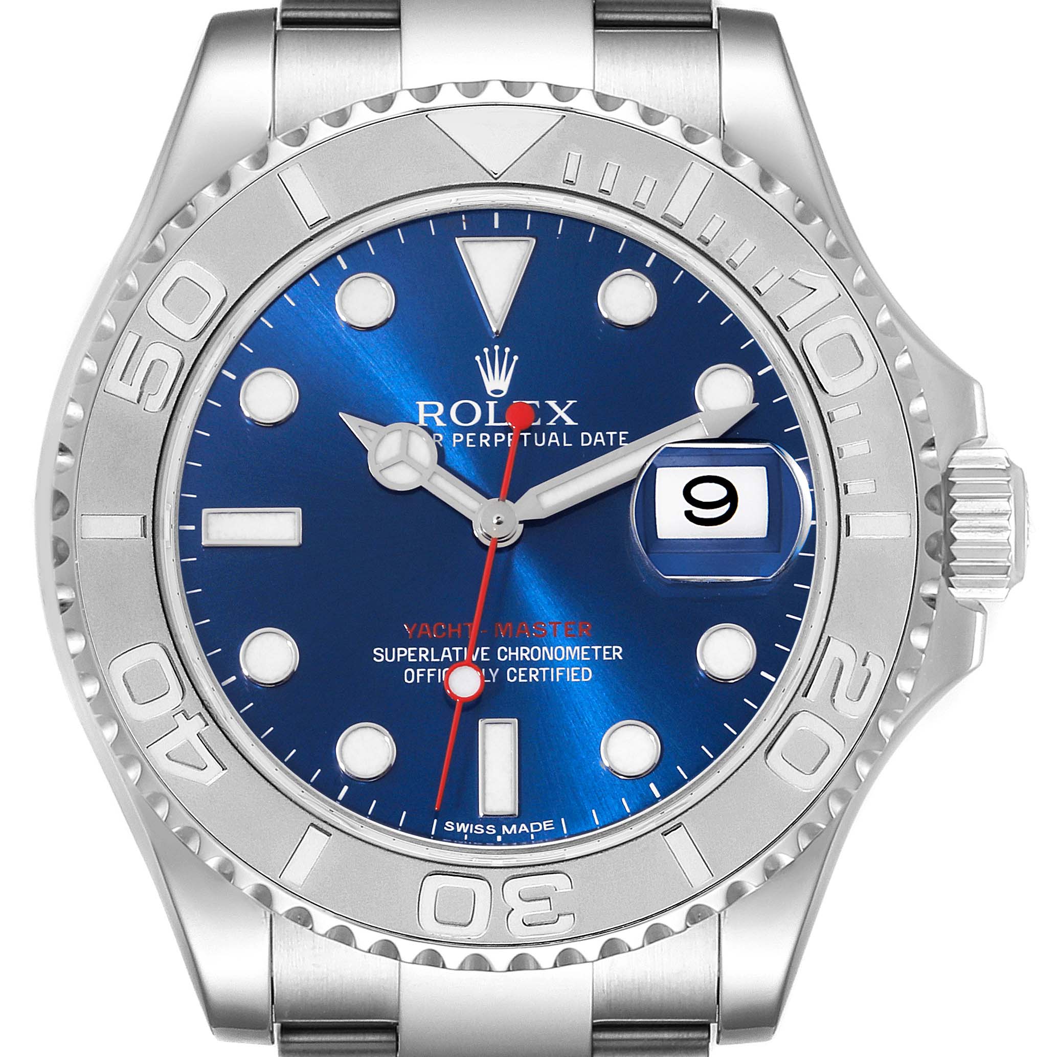 Rolex 40mm Yacht-Master Oyster Date Watch Platinum Bezel Blue