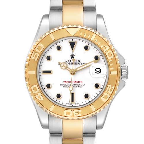 Photo of Rolex Yachtmaster Midsize Steel Yellow Gold White Dial Mens Watch 168623