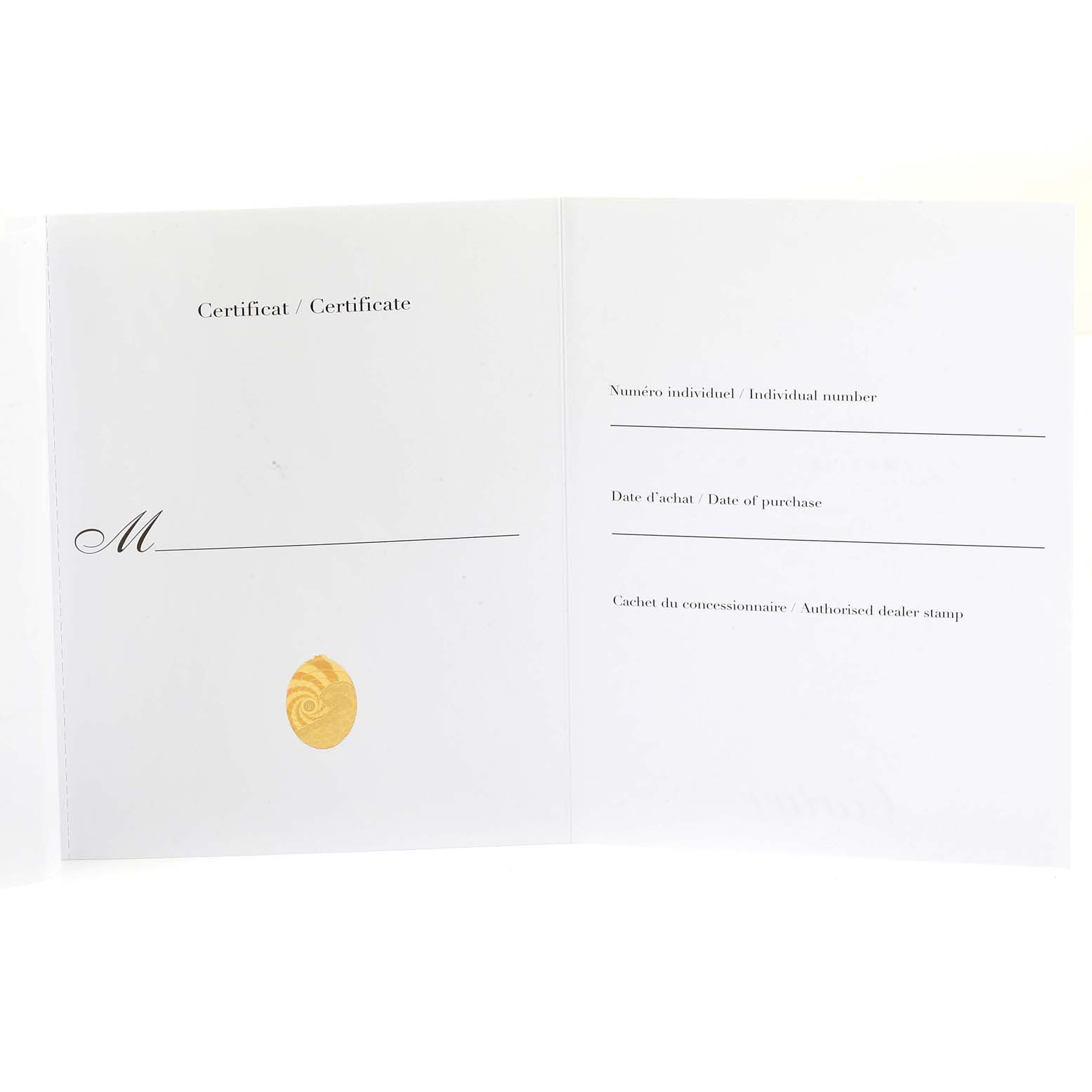 This image shows the open certificate of the Tank A Vis model by Cartier, displaying fields for buyer and dealer information.