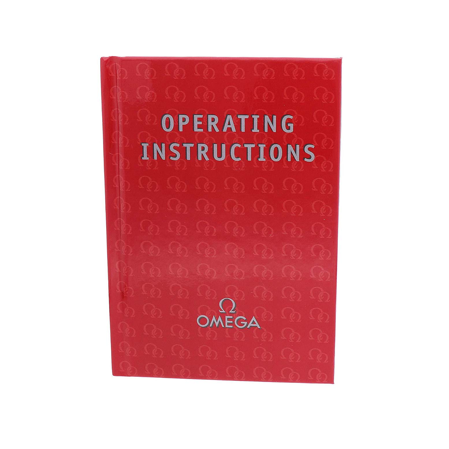 The image shows the "Operating Instructions" manual for the Omega Seamaster 2264.50.00 Men's Stainless Steel Black Dial watch, with a red cover featuring the Omega logo.