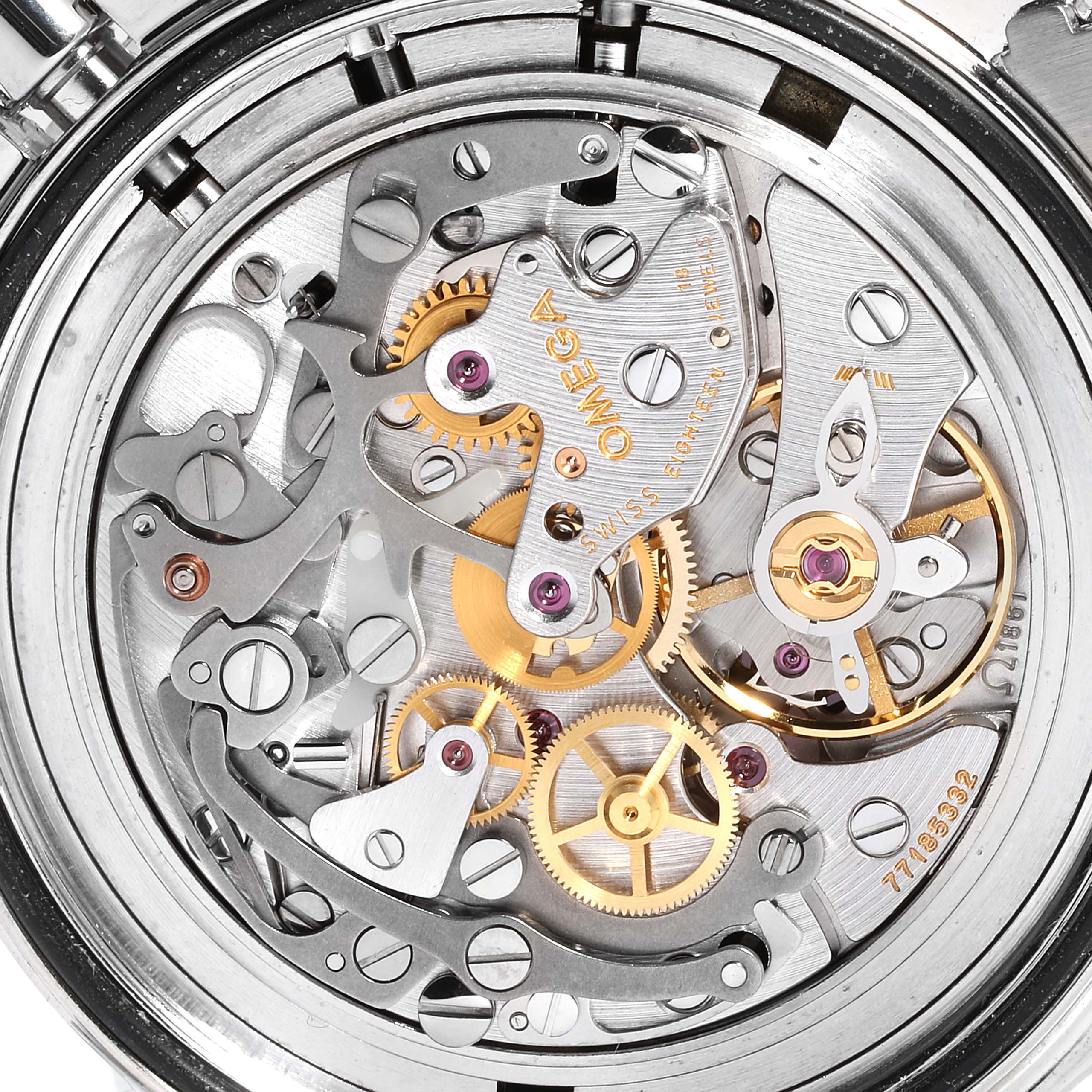 This image shows the intricate internal mechanical movement of the Omega Speedmaster 3570.50.00 Men's Stainless Steel Black Dial 3570.50.00 Men's Stainless Steel Black Dial watch.