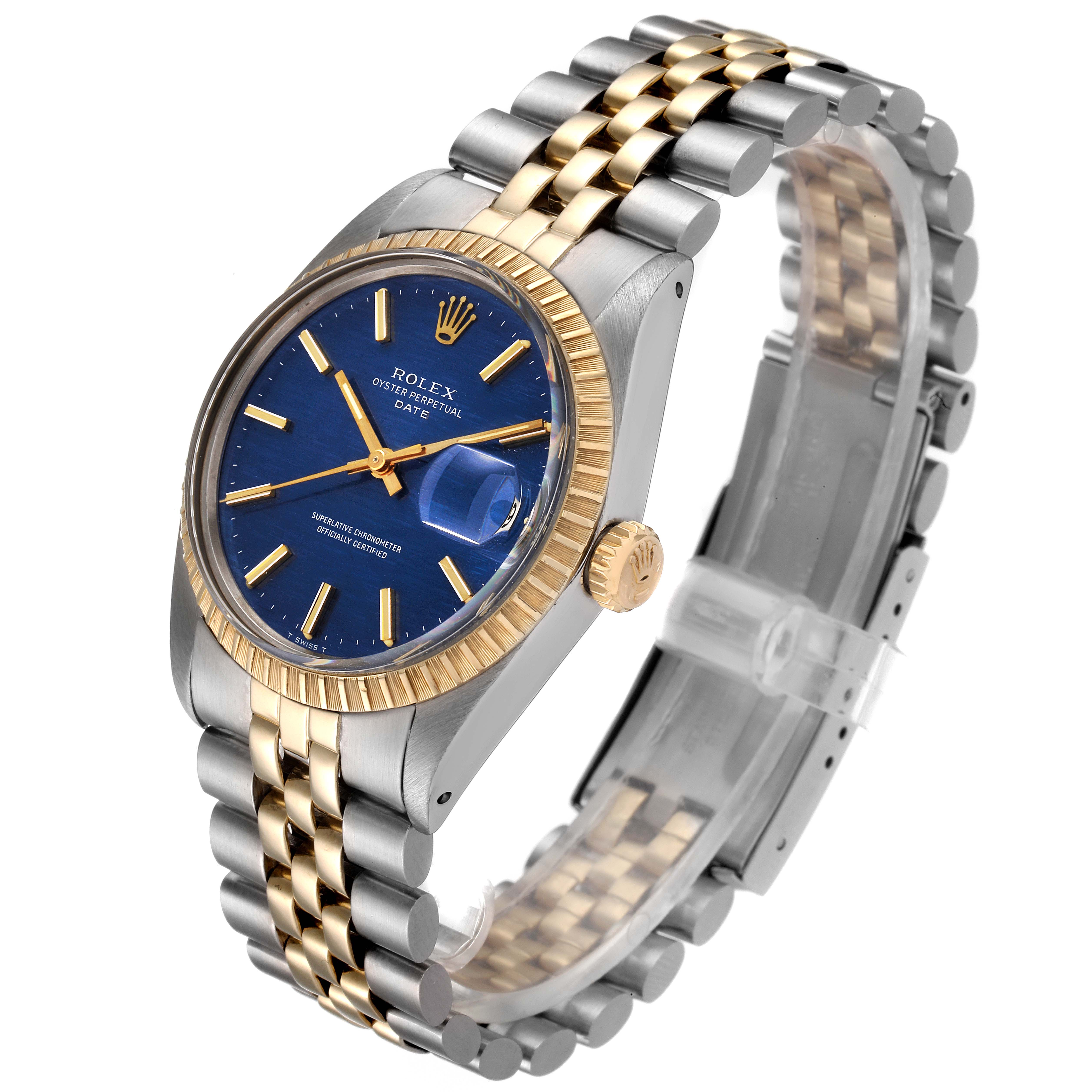 Rolex Date Steel Yellow Gold Blue Brick Dial Vintage Mens Watch 1505 ...