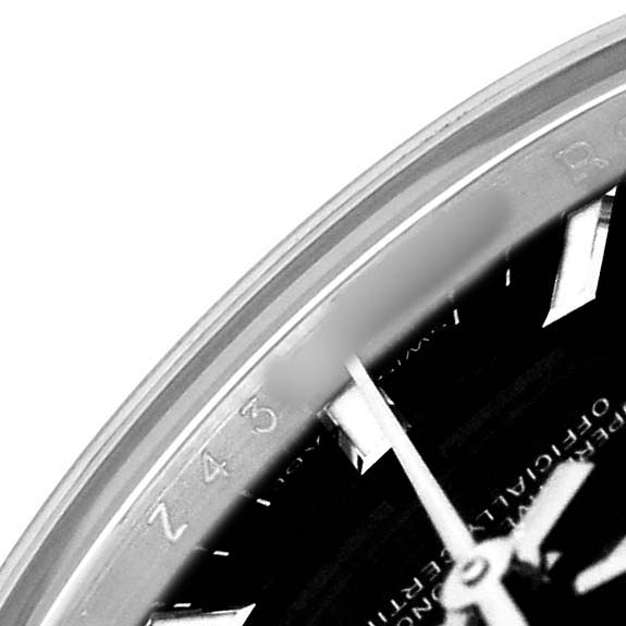 The image shows a close-up of the dial, hands, and part of the bezel of a Rolex Datejust 179160 Women's Stainless Steel Black Dial watch.