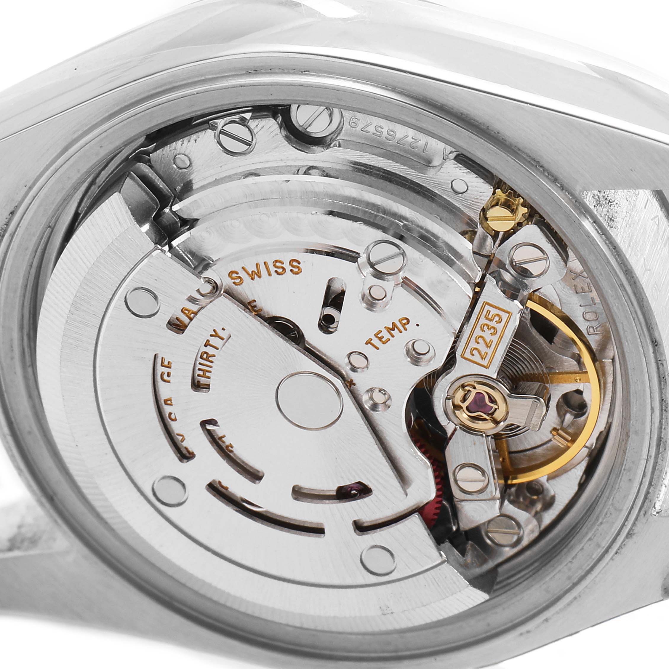 The image shows the movement mechanism of a Rolex Datejust 79174 Women
s Stainless Steel Silver Dial 79174 Women
s Stainless Steel Silver Dial watch from a close-up, top-down angle.