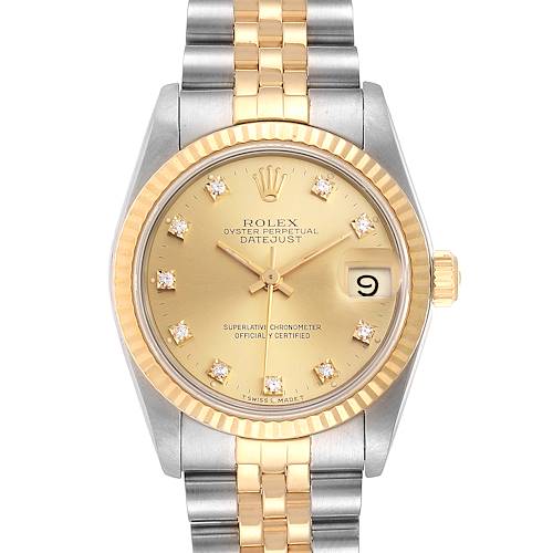 Photo of Rolex Datejust Midsize Steel Yellow Gold Diamond Ladies Watch 68273 Box Papers