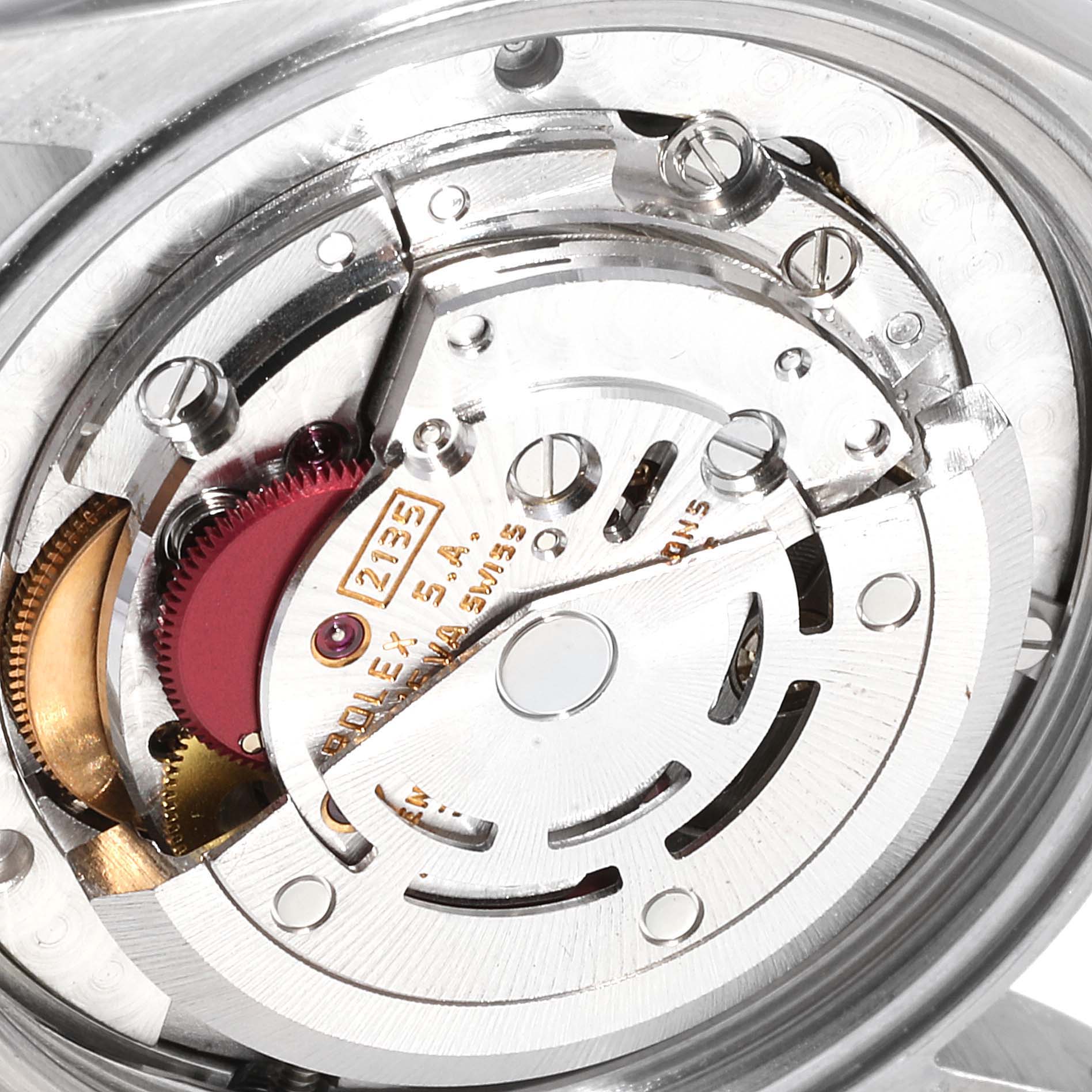 The image shows the internal mechanism and movement of a Rolex Mid-Size 68273 Women's Steel and Gold (two tone) Champagne Dial 68273 Women's Steel and Gold (two tone) Champagne Dial watch viewed from the back.