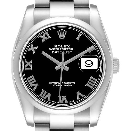 Photo of Rolex Datejust Steel Black Roman Dial Mens Watch 116200