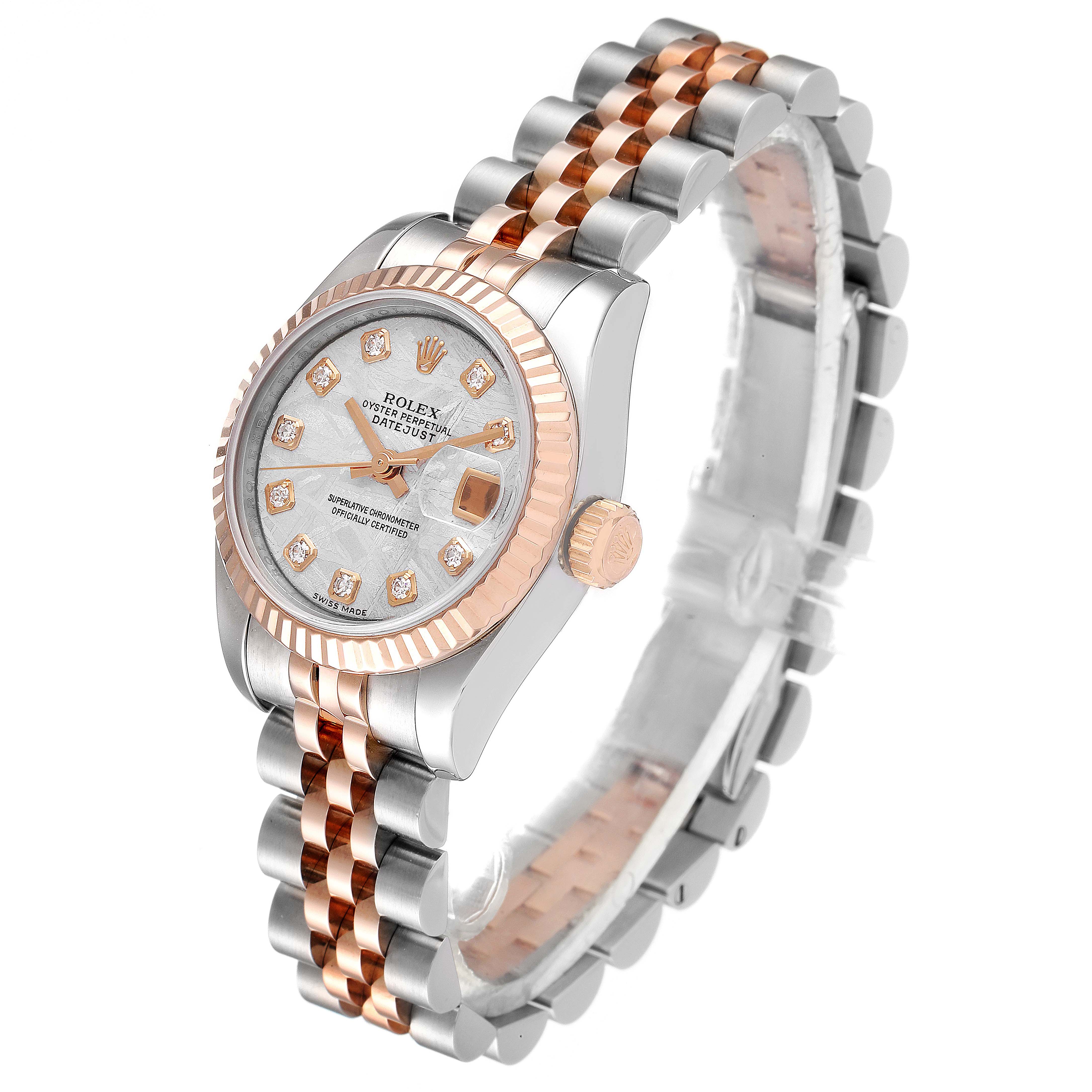 The image shows a Rolex Datejust 179171 Women
s Steel and Gold (two tone) Silver Dial 179171 Women
s Steel and Gold (two tone) Silver Dial model at a slight angle, highlighting the face, bezel, crown, and two-tone bracelet.