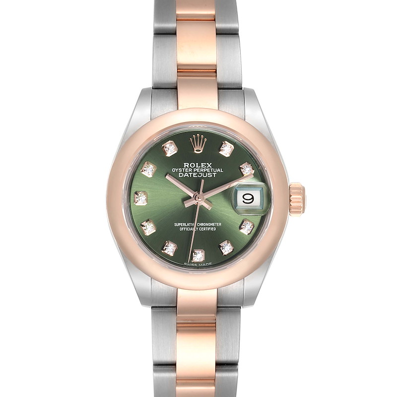 Rolex Datejust Steel Rose Gold Olive Green Diamond Ladies Watch 279161 SwissWatchExpo