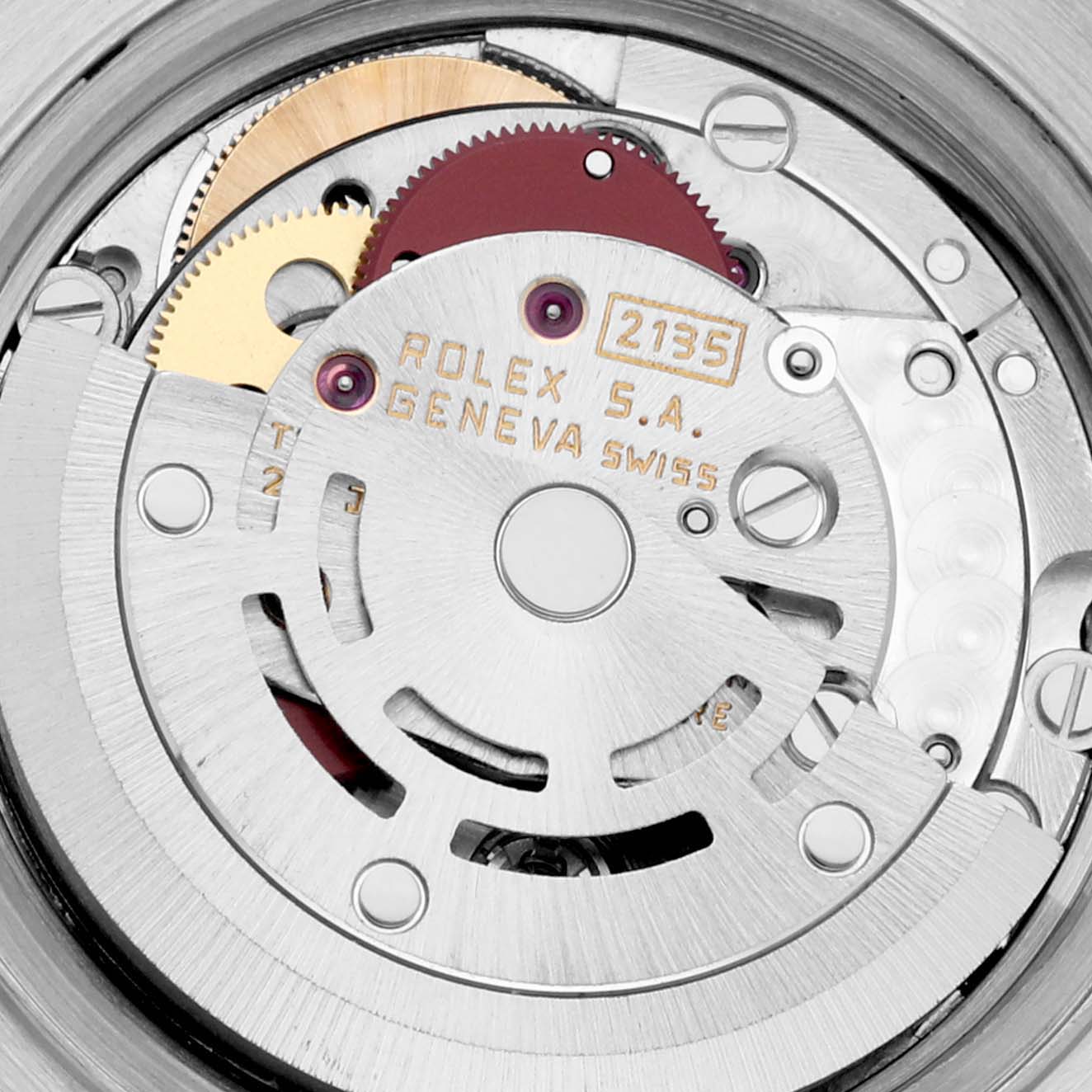 This close-up image shows the intricate movement mechanism inside a Rolex Datejust 69174 Women
s Stainless Steel Silver Dial 69174 Women
s Stainless Steel Silver Dial watch.