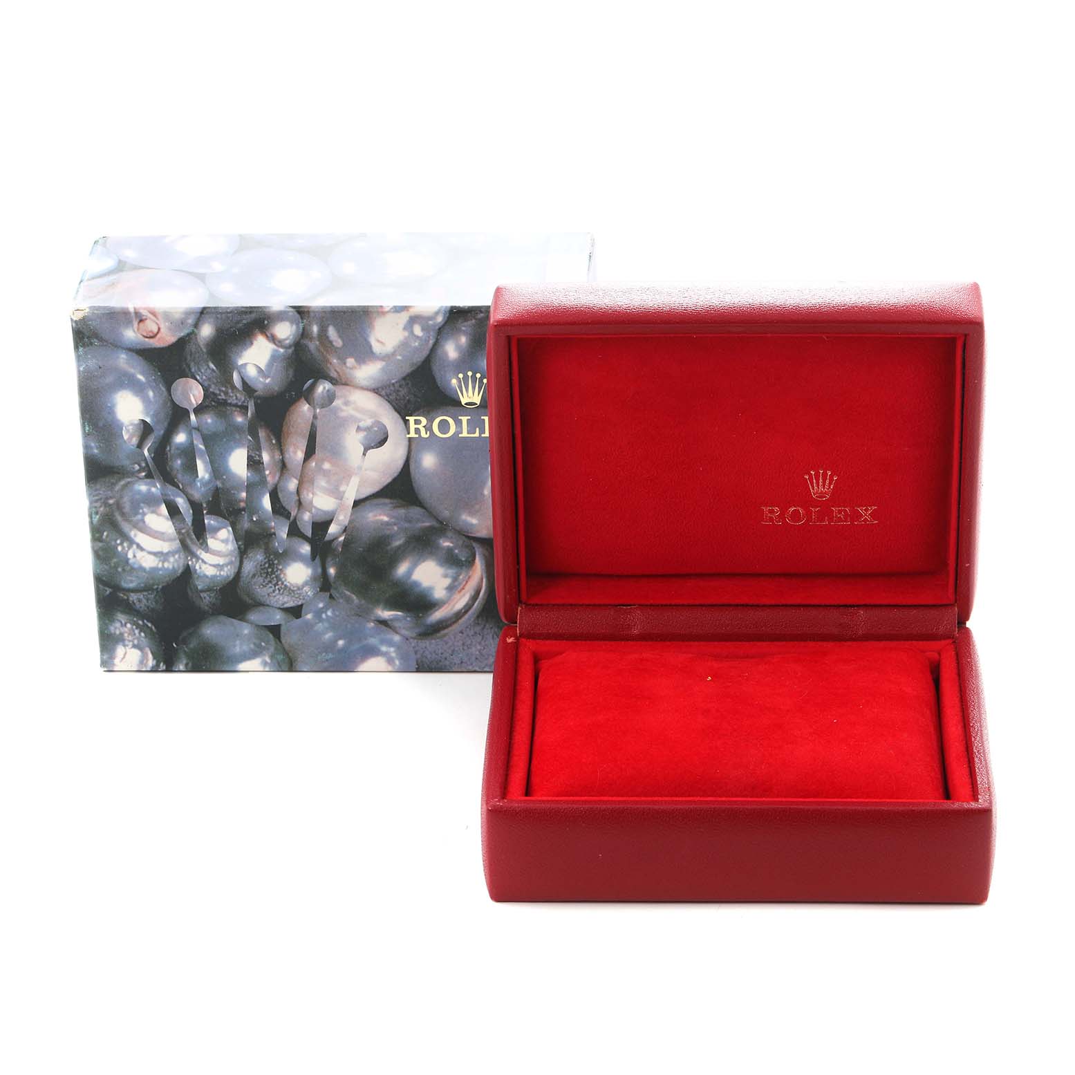 The image shows a Rolex Datejust 79174 Women
s Stainless Steel Silver Dial 79174 Women
s Stainless Steel Silver Dial watch
s red case with a textured outer box.