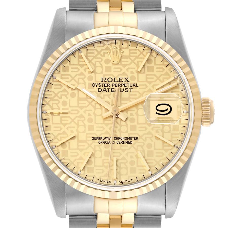 Rolex Datejust Steel Yellow Gold Champagne Anniversary Dial Mens Watch 16233 SwissWatchExpo