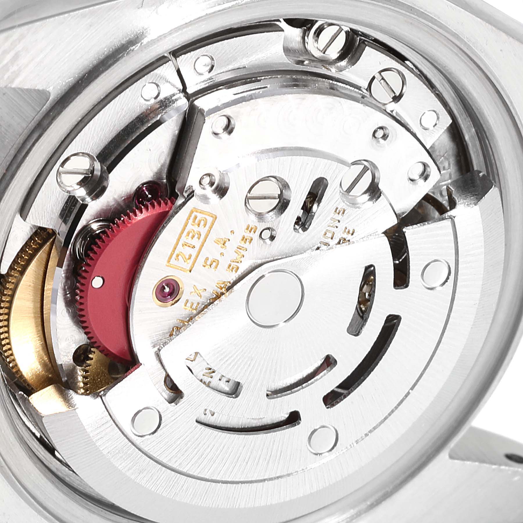 This close-up image shows the movement components of a Rolex Datejust 69173 Women
s Steel and Gold (two tone) Champagne Dial 69173 Women
s Steel and Gold (two tone) Champagne Dial watch.