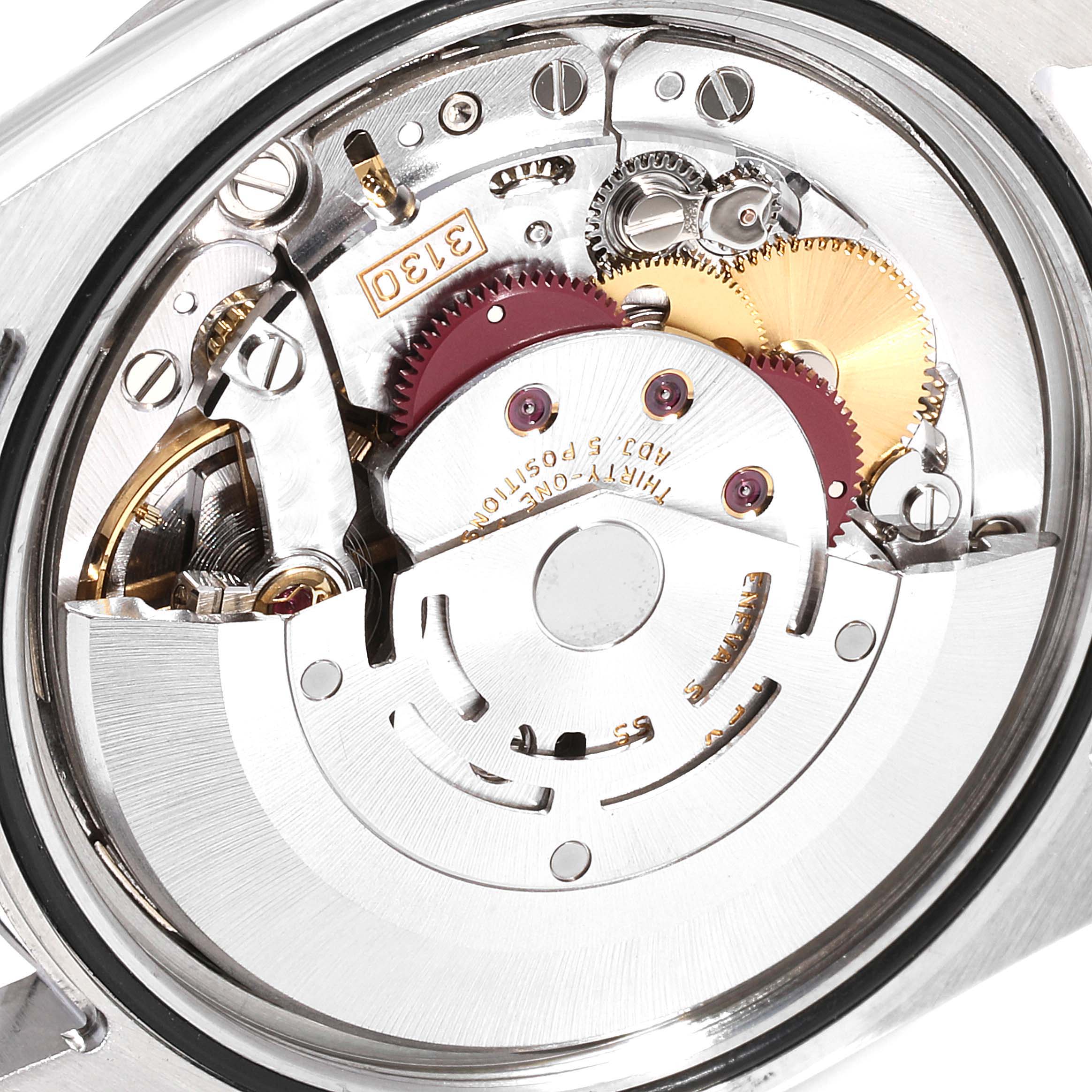 This is a close-up of the internal movement of the Rolex Explorer 114270 Men
s Stainless Steel Black Dial 114270 Men
s Stainless Steel Black Dial watch.